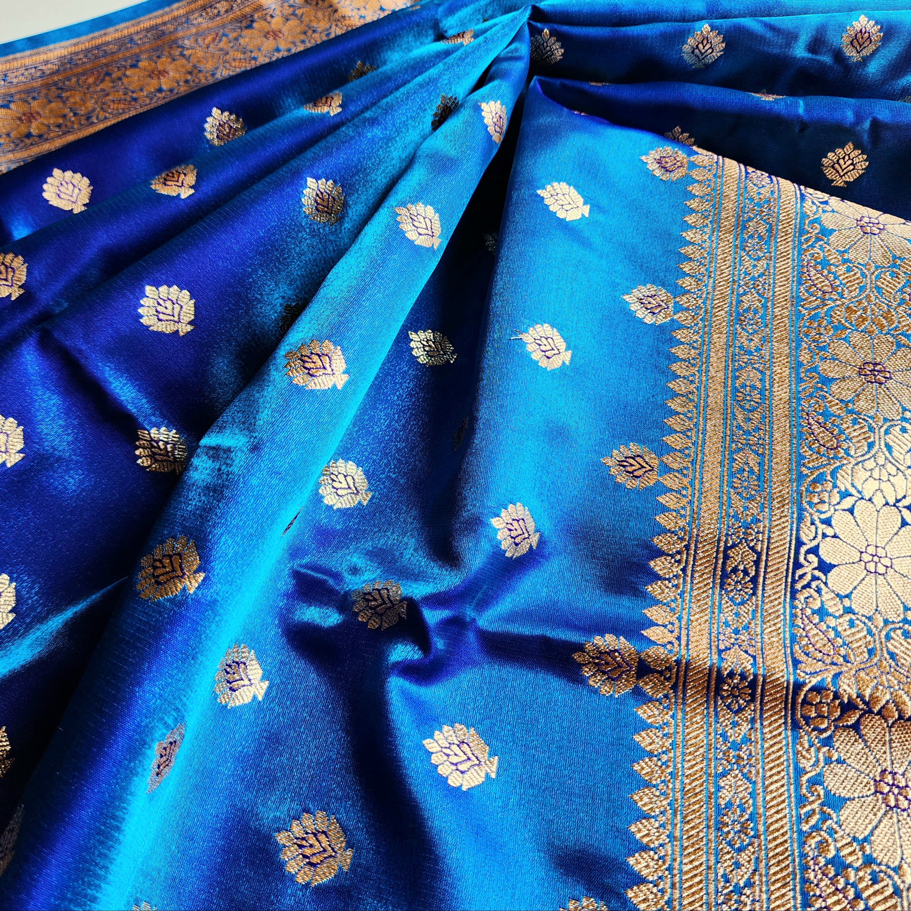 Royal Navy Blue Banarasi Silk Saree with Golden Zari Weave