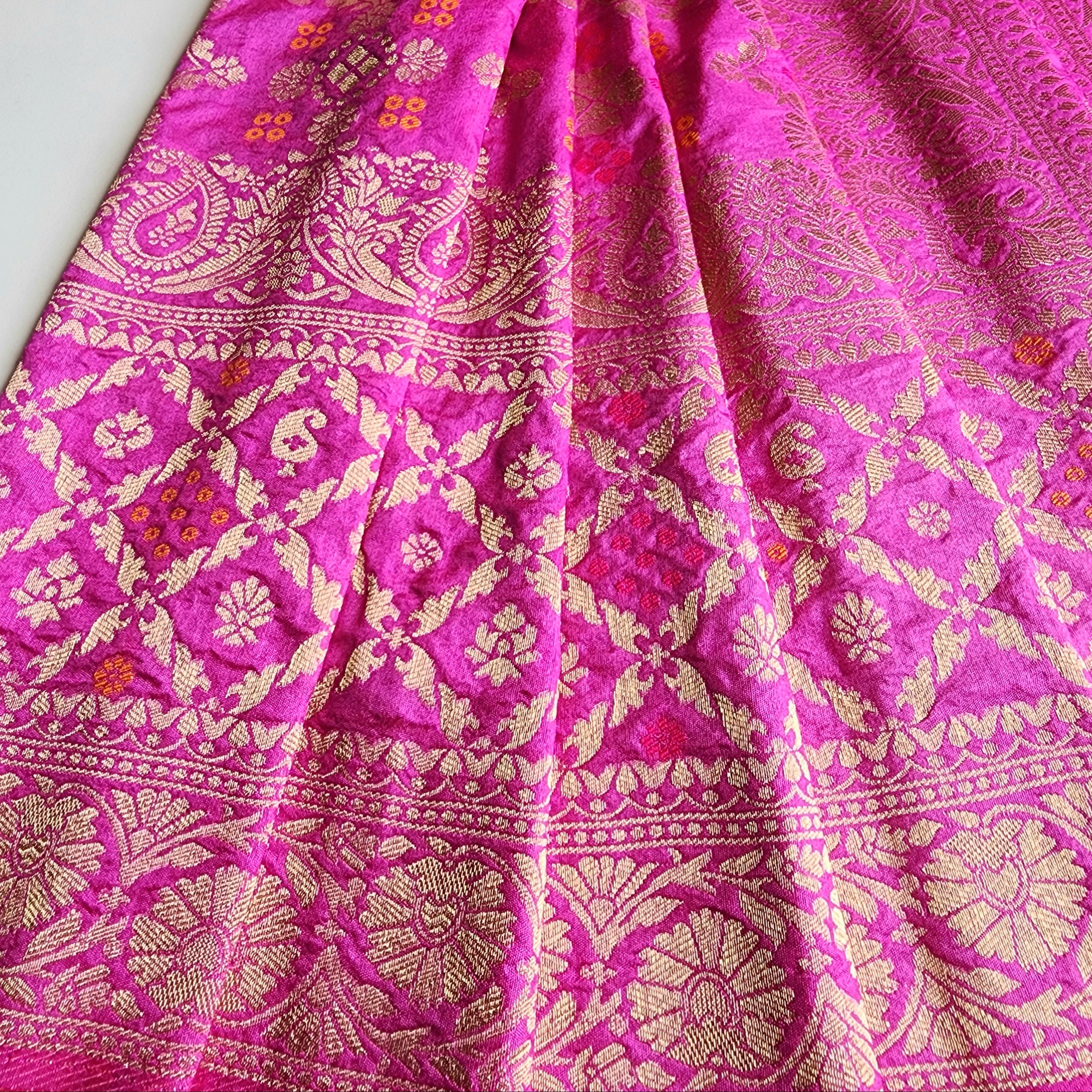 Orchid Purple Bandhani Dupatta with Floral and Geometric Zari Weave