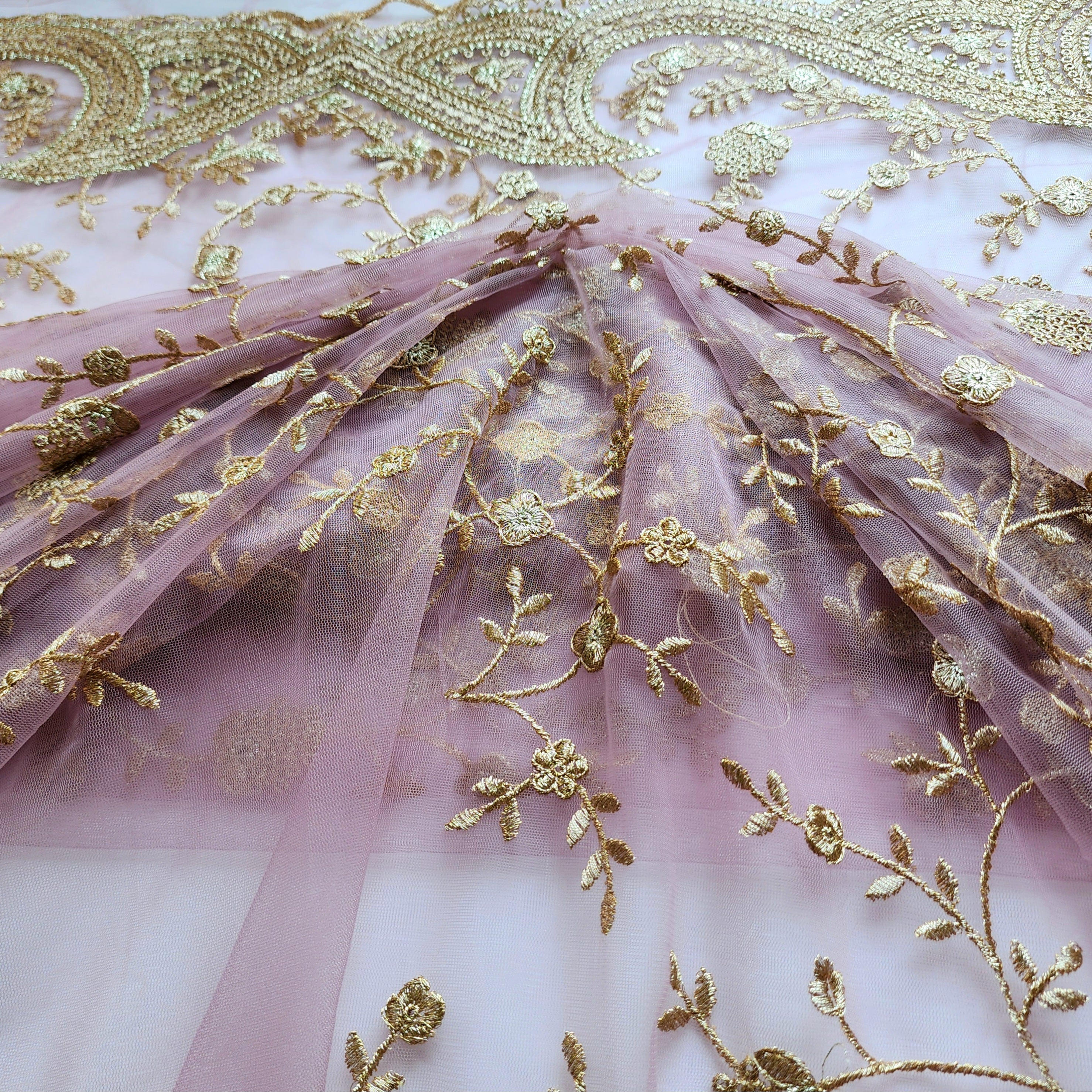 Pink Zardozi Embroidered Embellished Designer Net Saree