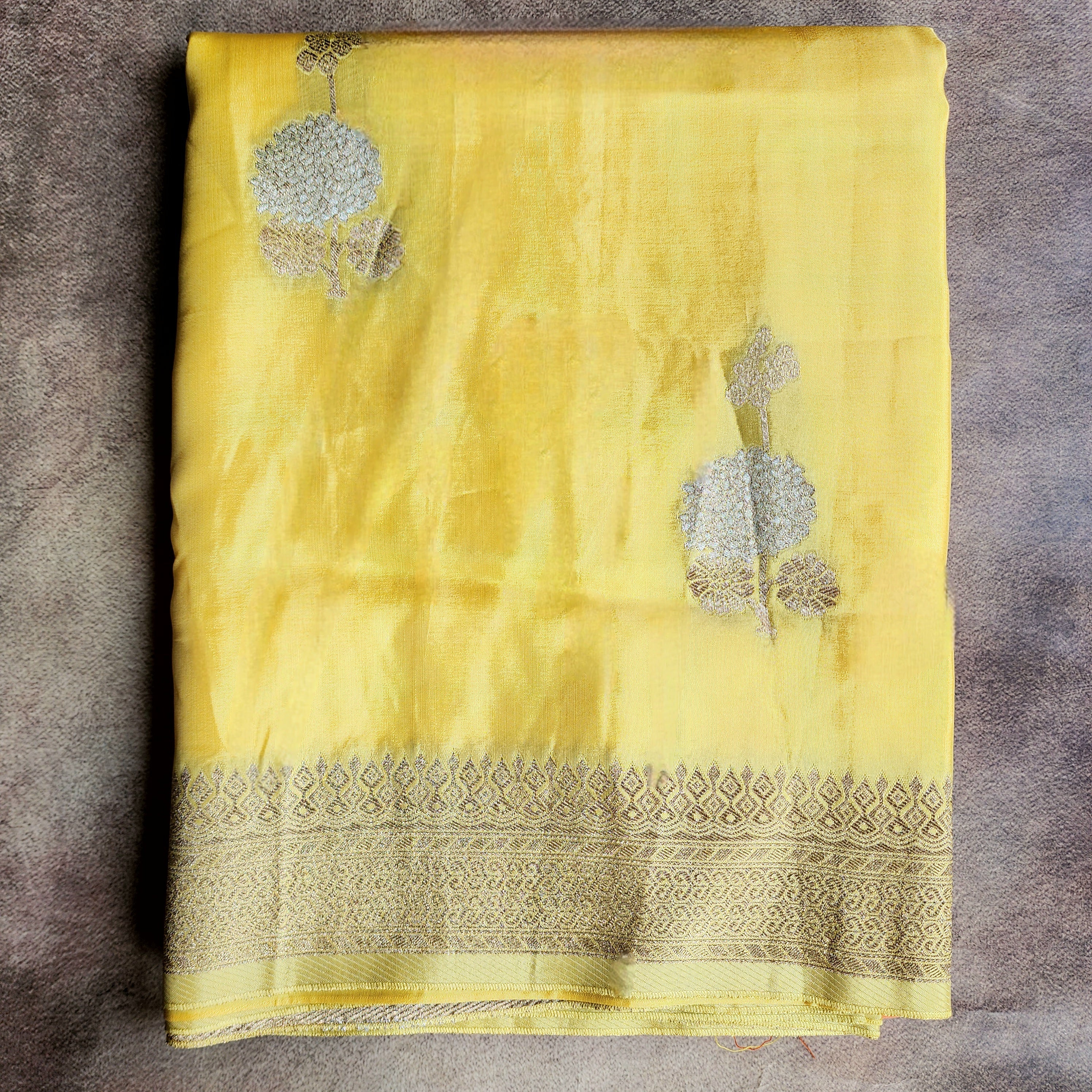 Sunrise Yellow Dupion Silk Saree with Orange Hues