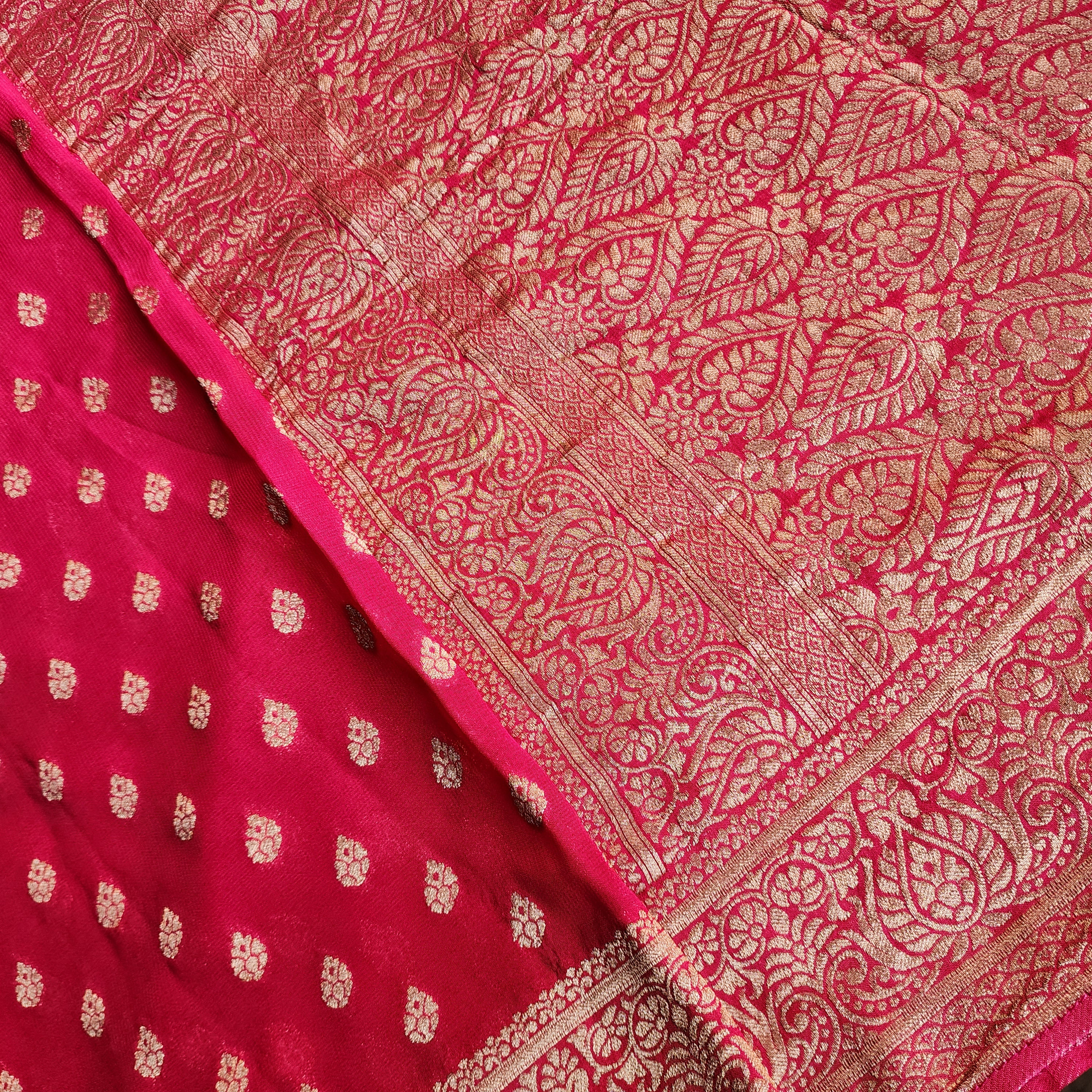 Radish Pink Khaddi Georgette Pure Banarasi Saree with Golden Zari
