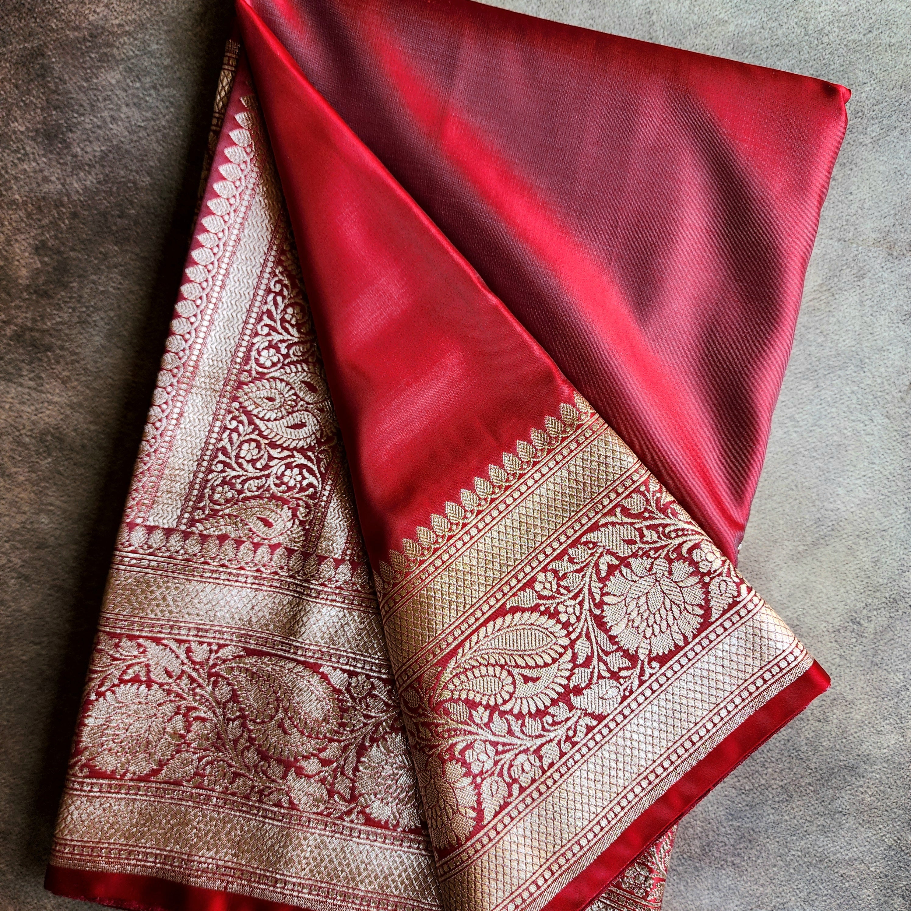 Rich Rose Pink Pure Banarasi Katan Silk Saree with light Gold Zari Weaving