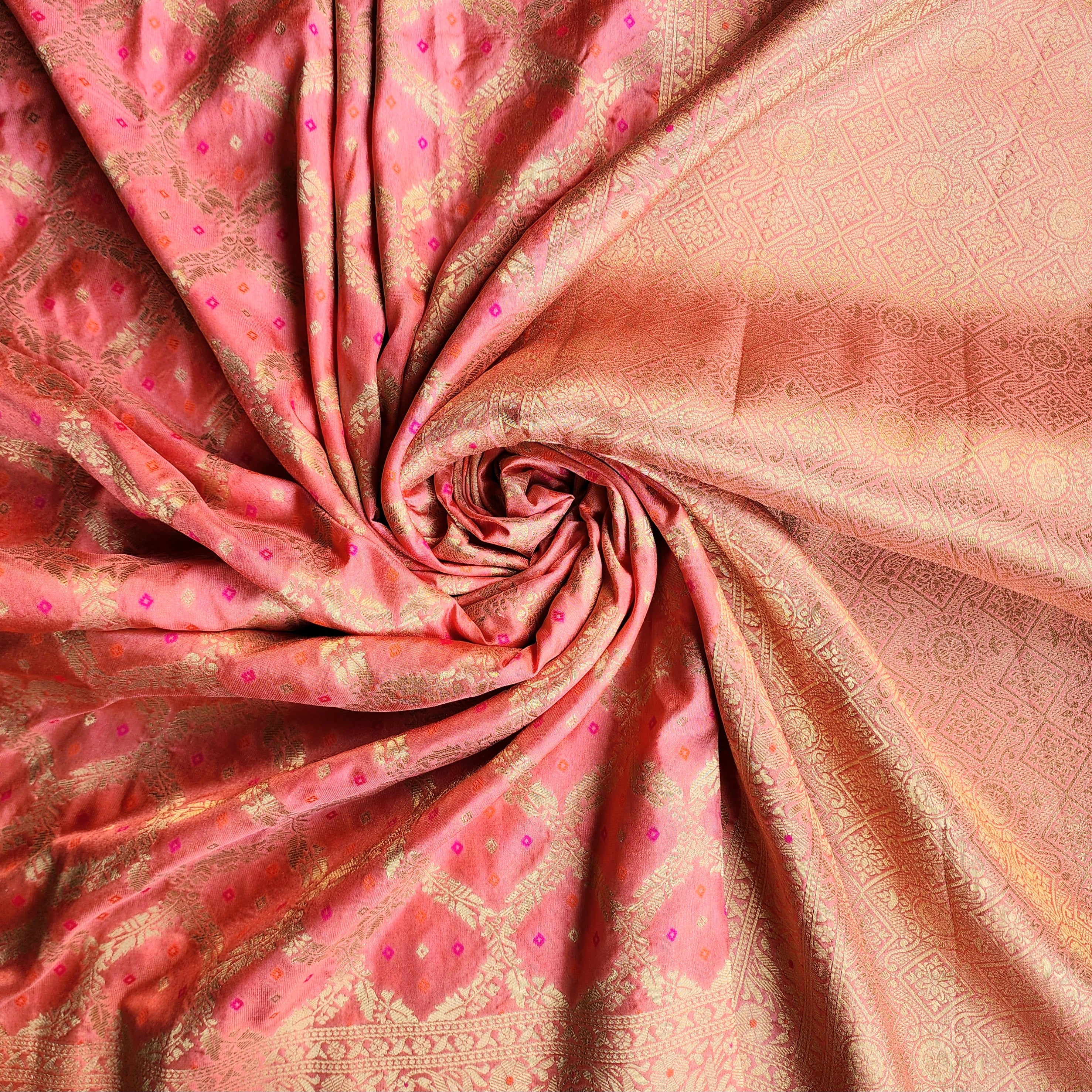Peach Bandhani Dupatta with Traditional Jaal