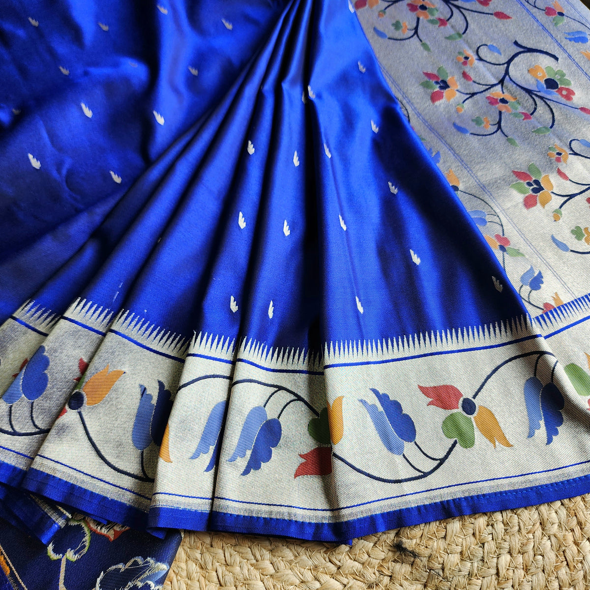 Raahi - Royal Blue Paithani Silk Saree with Stitched Blouse