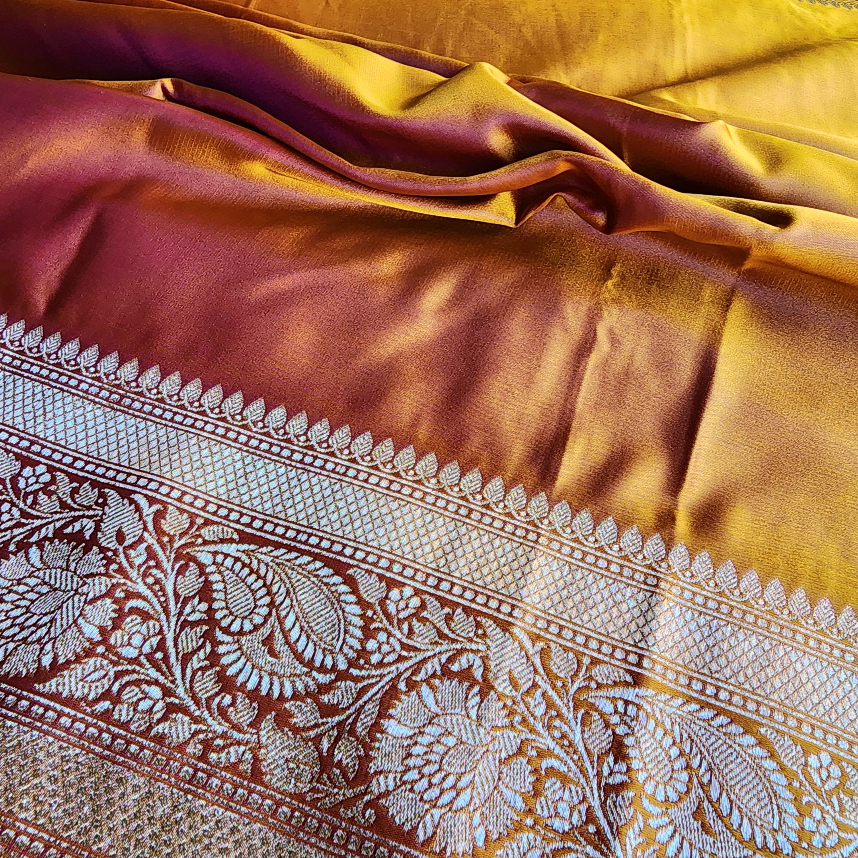 Rich Mustard Yellow Pure Banarasi Katan Silk Saree with light Gold Zari Weaving