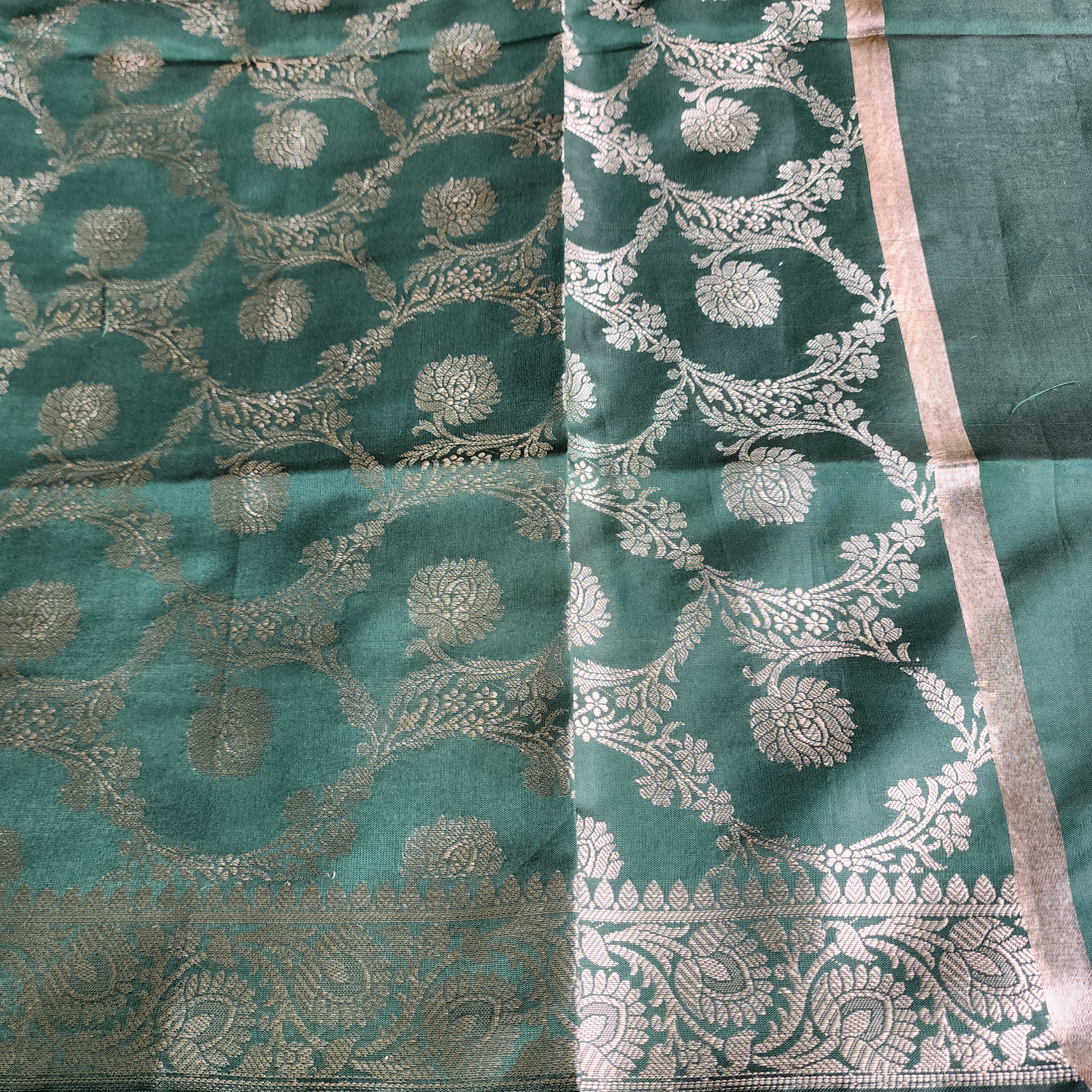 Emerald Green Semi Silk Zari Dupatta