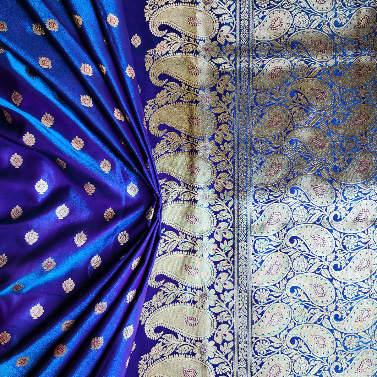 Royal Purple Blue Banarasi Silk Saree with Golden Zari Weave