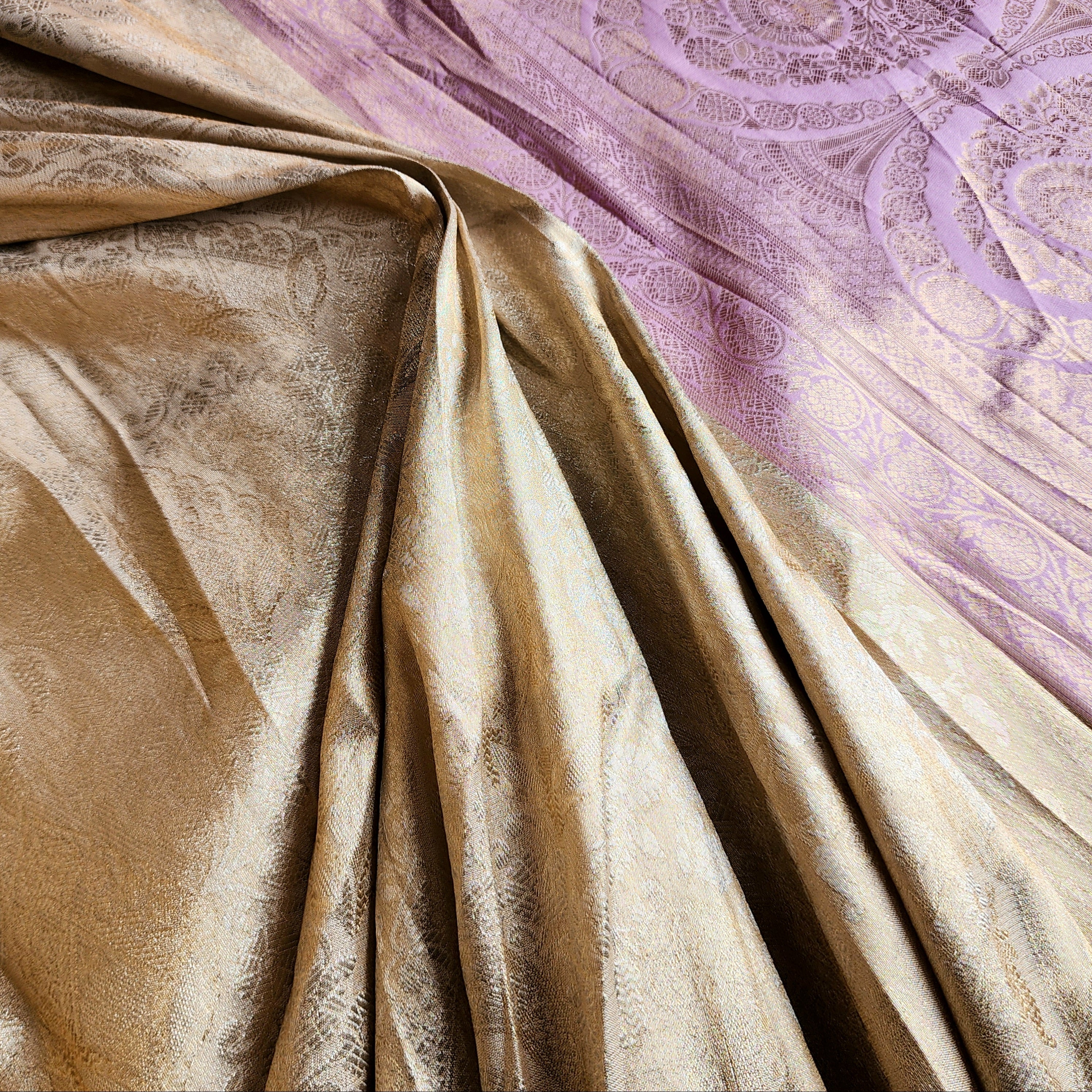 Beige Gold Kanjivaram Style Banarasi Designer Silk Saree