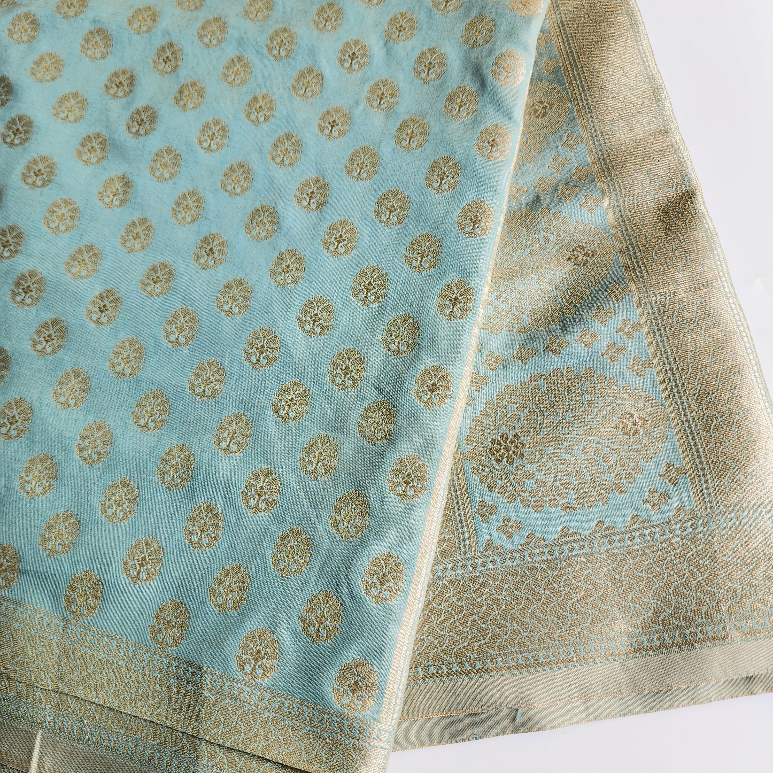 Dusty Mint Banarasi Dupatta with Soft Polka Dots
