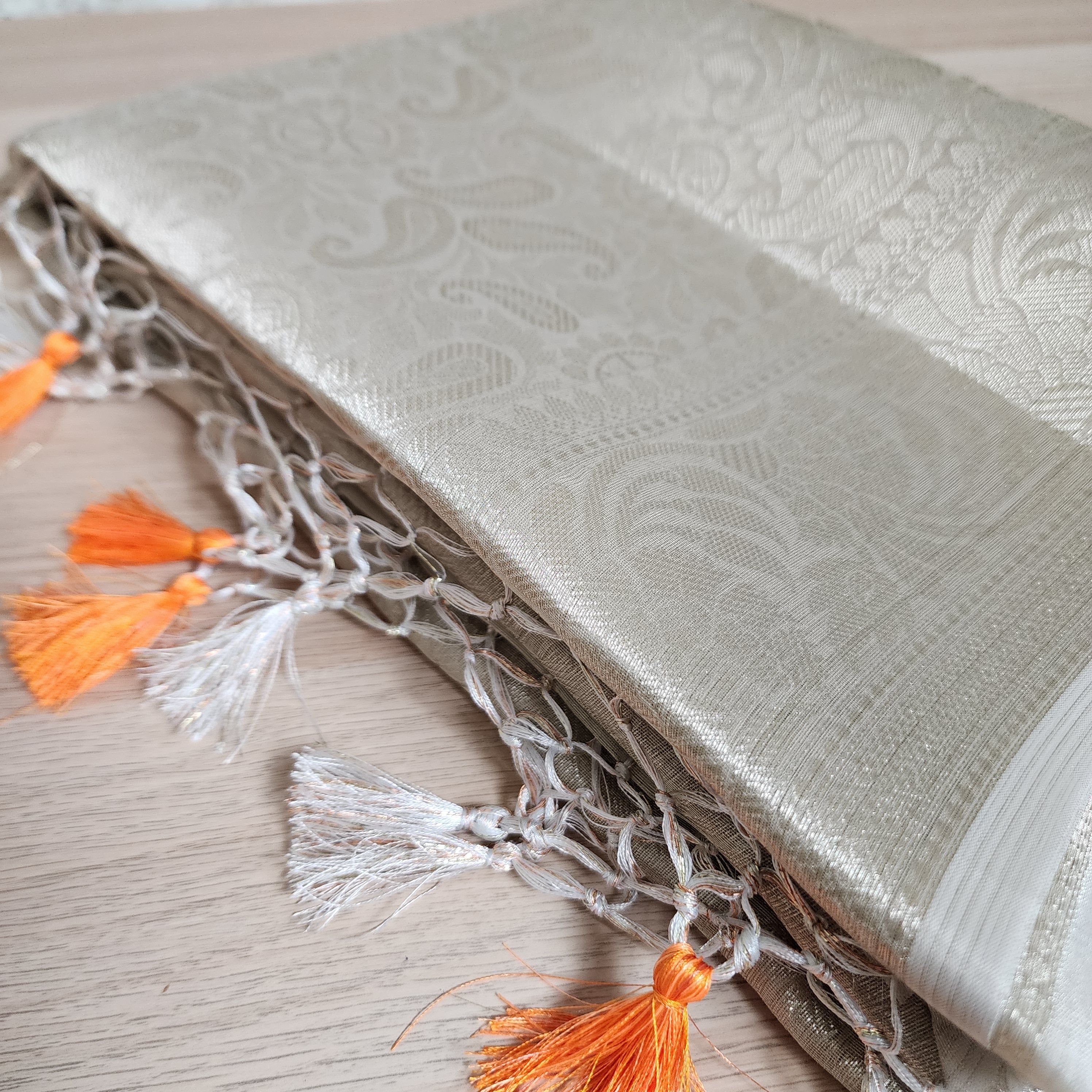 Classic Off-White Water Zari Tissue Sari with tassels