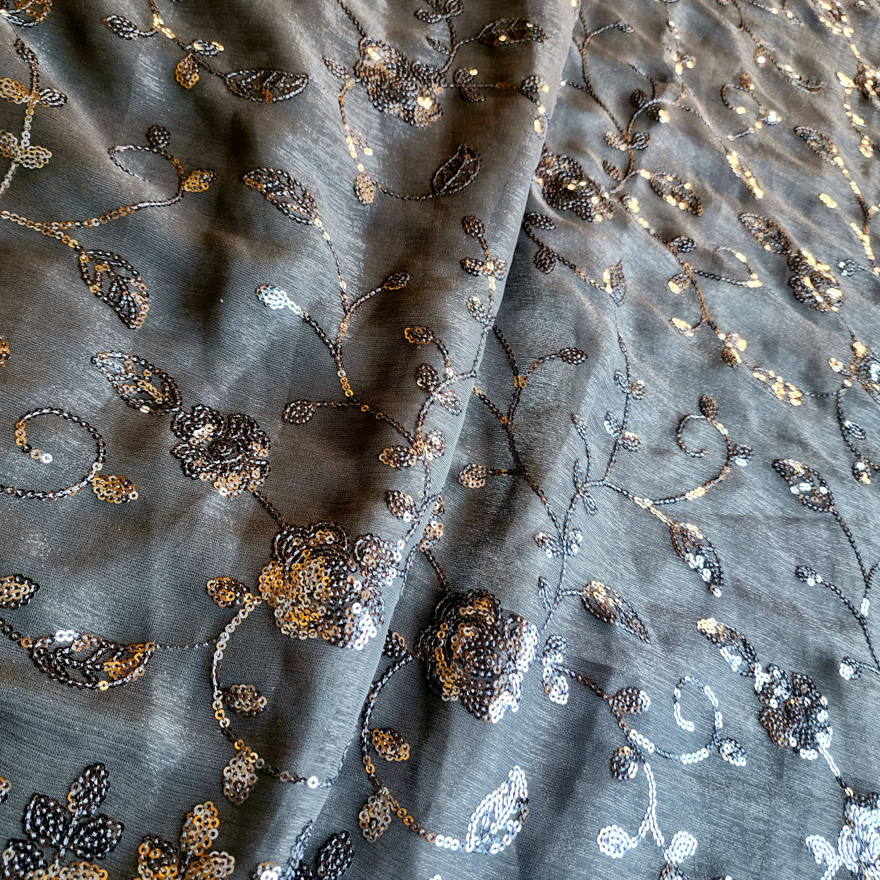 Georgette Designer Sequinned Saree - Black