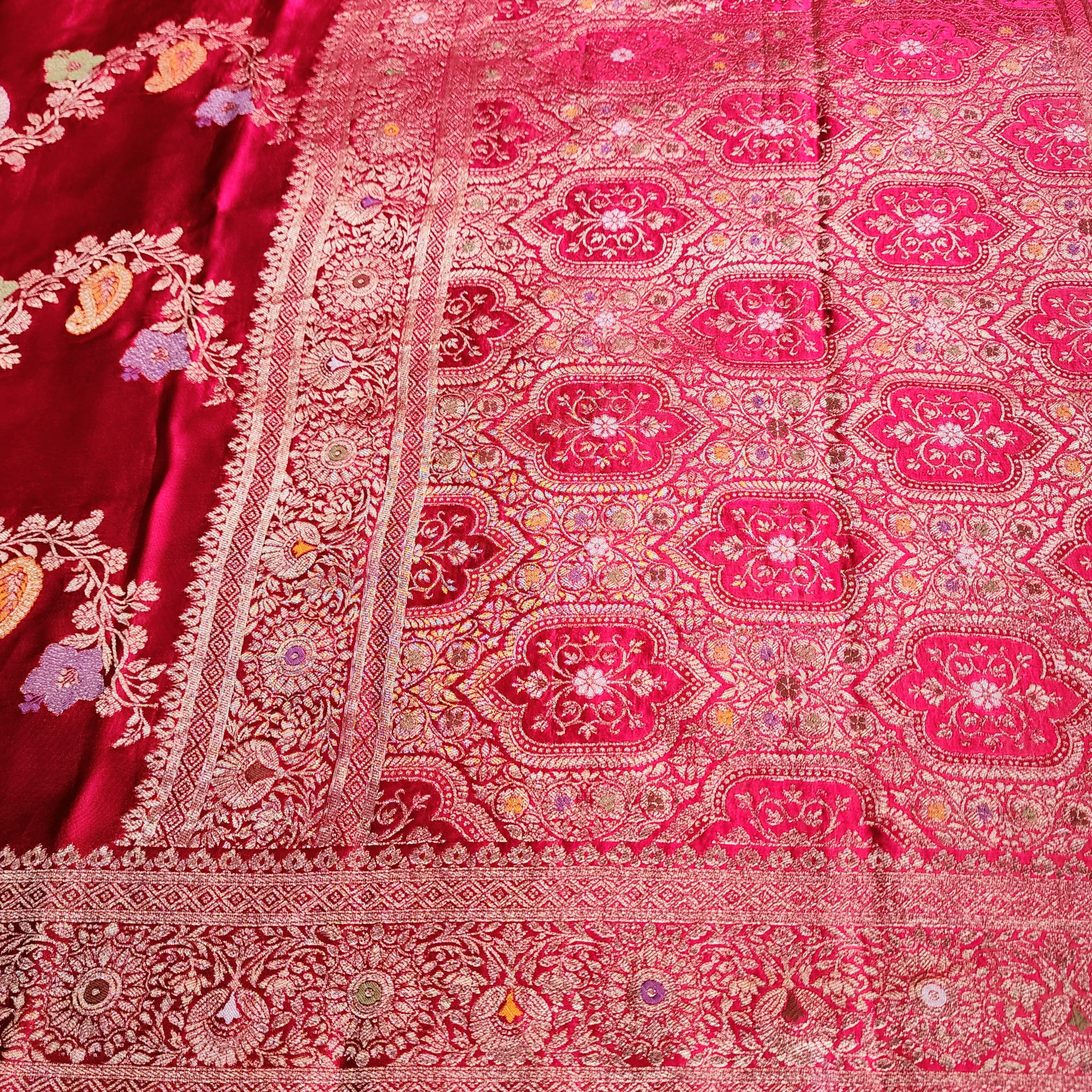 Deep Magenta Mashru Katan Silk Saree