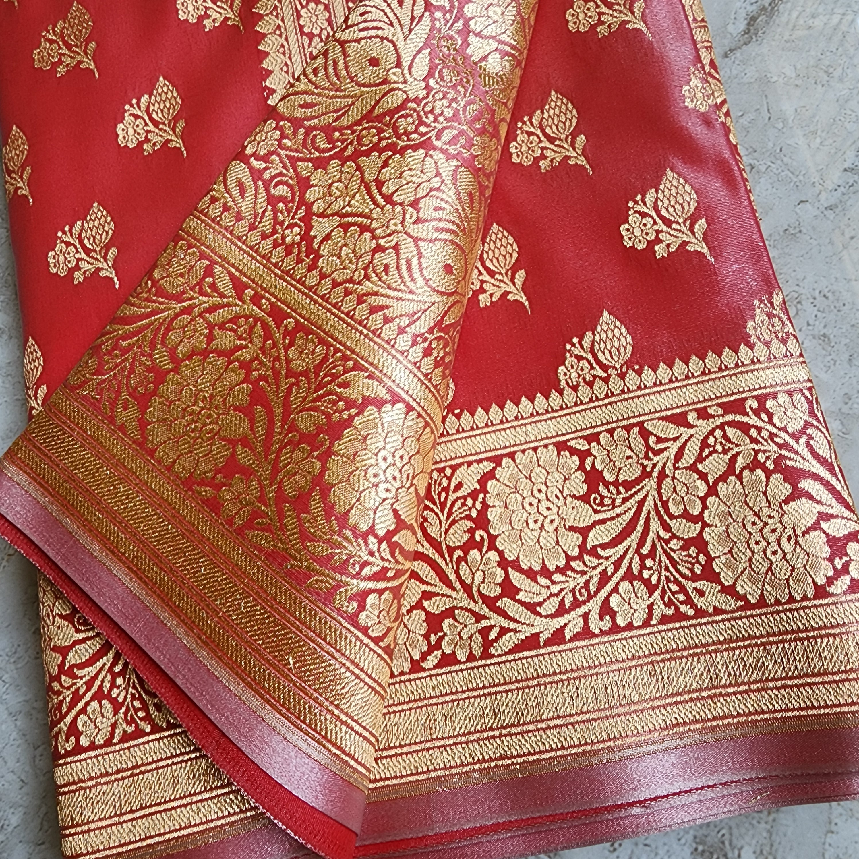 Rich Red Banarasi Silk Saree with Gold Zari Weaving