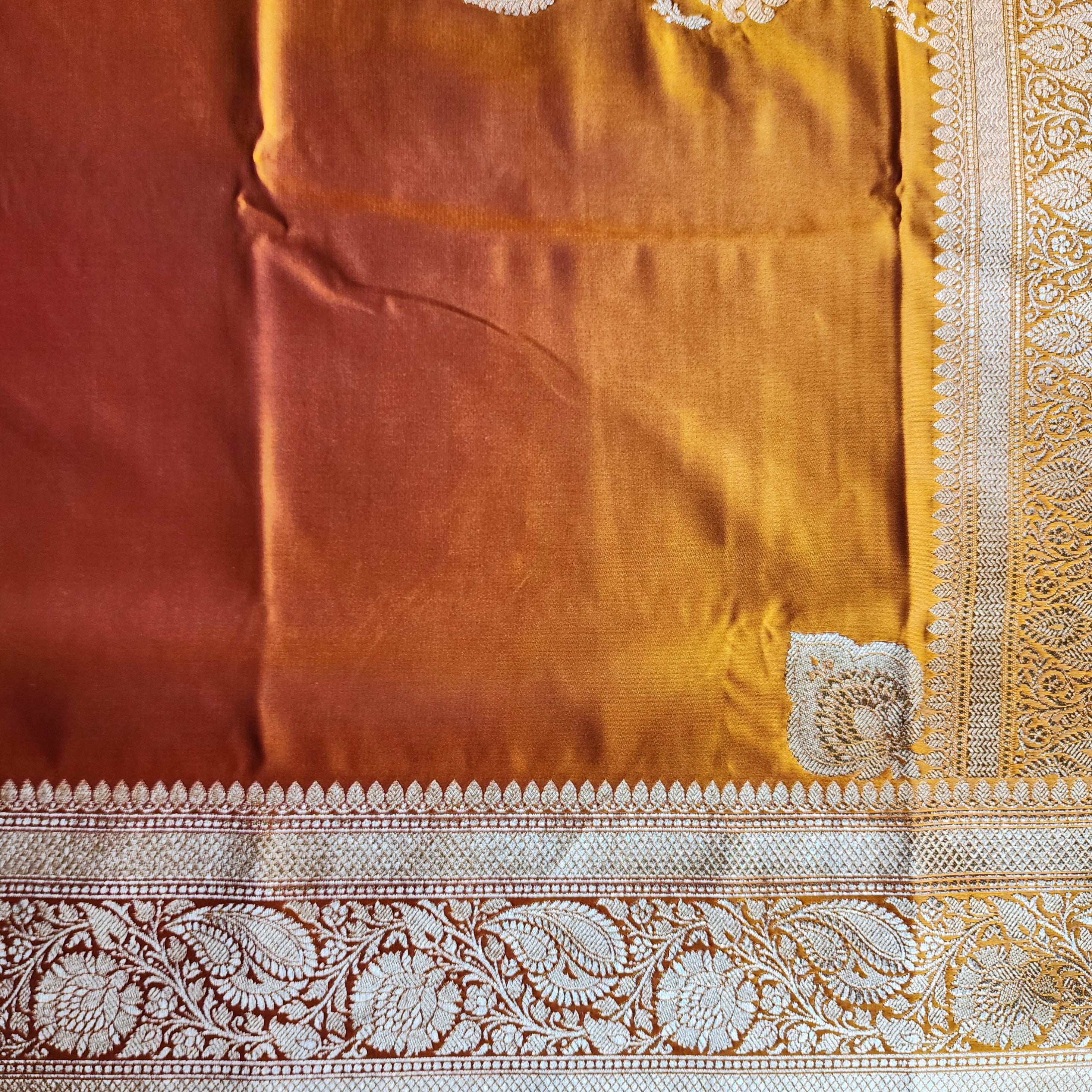 Rich Mustard Yellow Pure Banarasi Katan Silk Saree with light Gold Zari Weaving