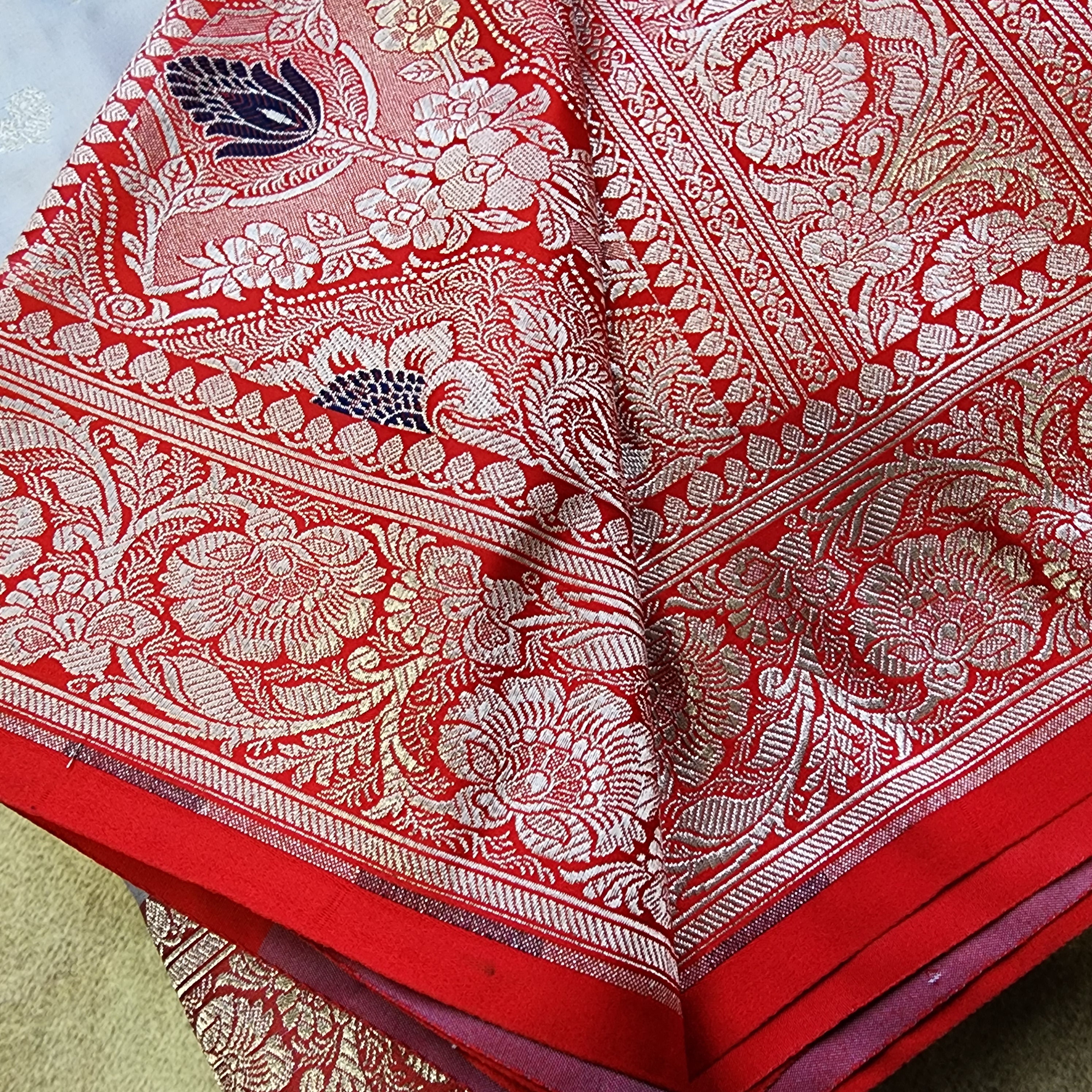 Ivory Pure Banarasi Katan Silk Saree with light Gold Zari Weaving