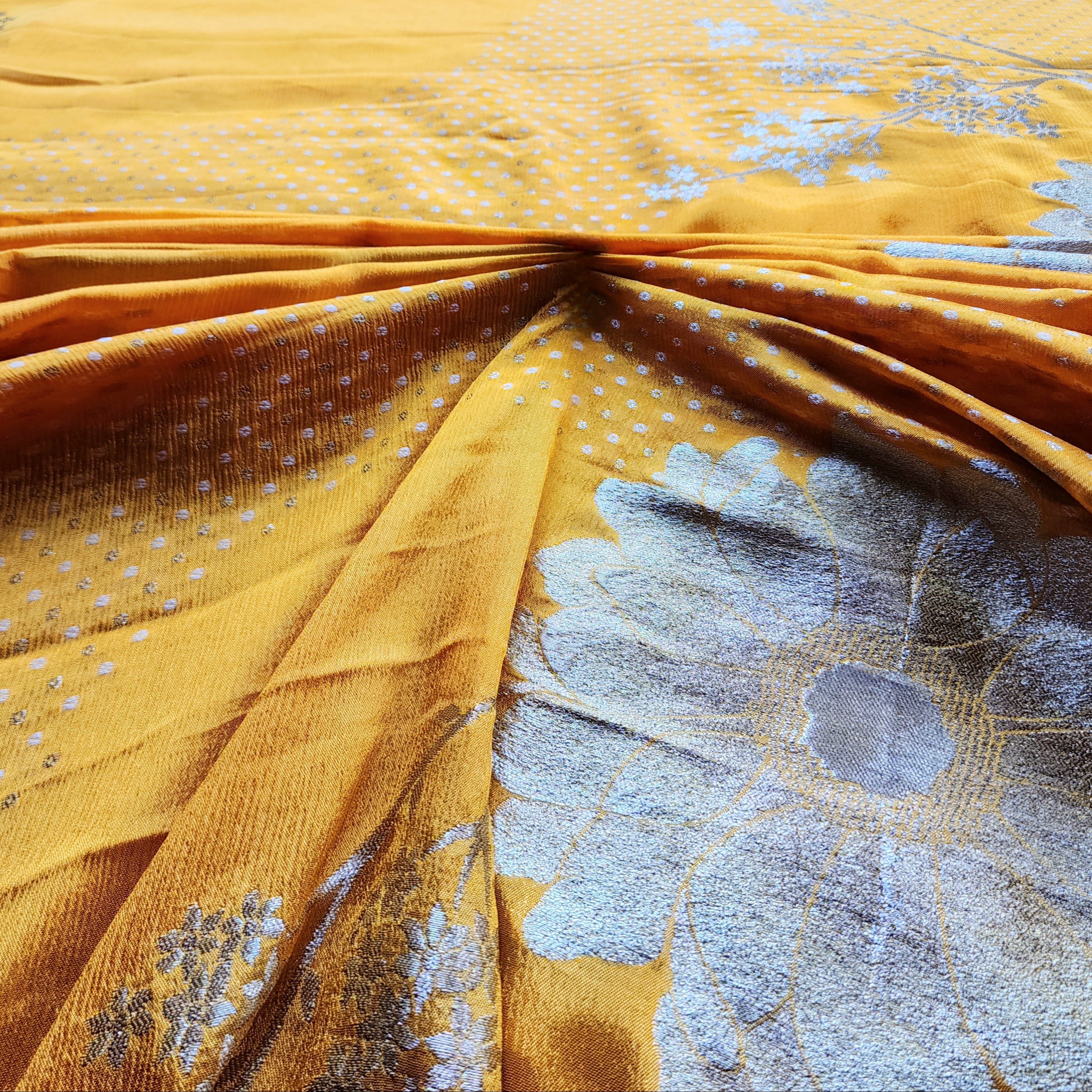 Marigold Mustard Yellow Crepe Silk Saree