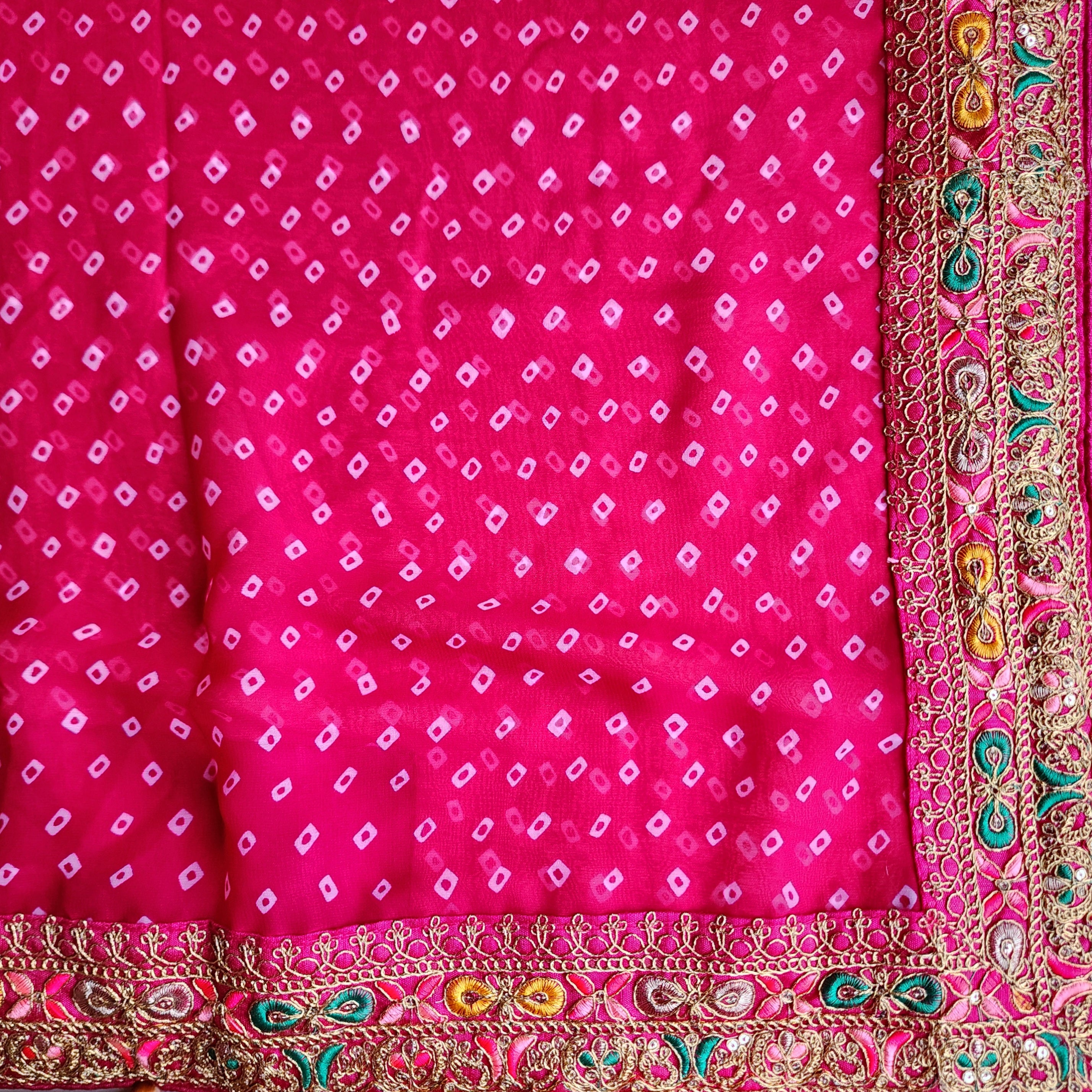 Embroidered Bandhani Designer Saree in Pink