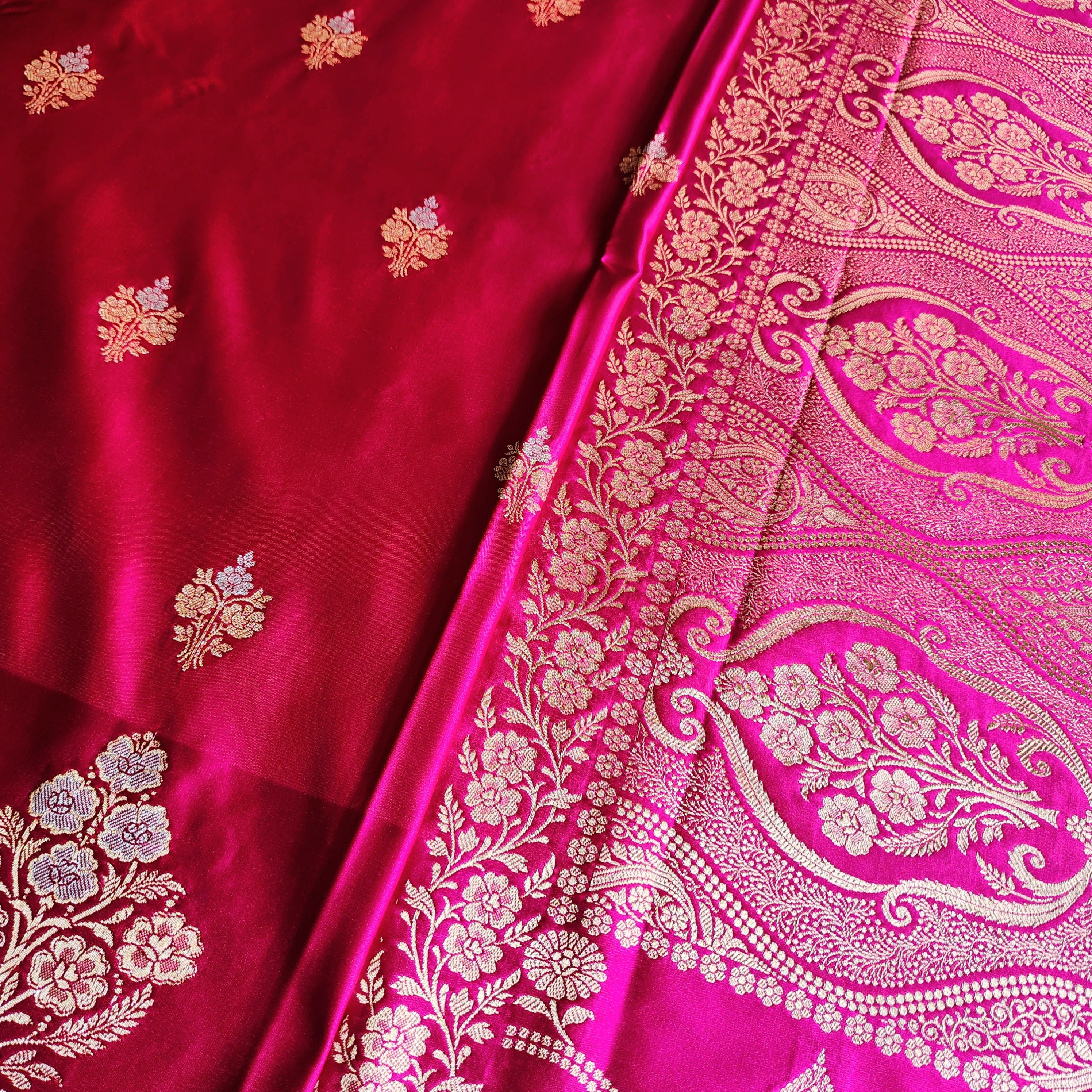 Dual-Tone Pink Pure Banarasi Katan Silk Saree