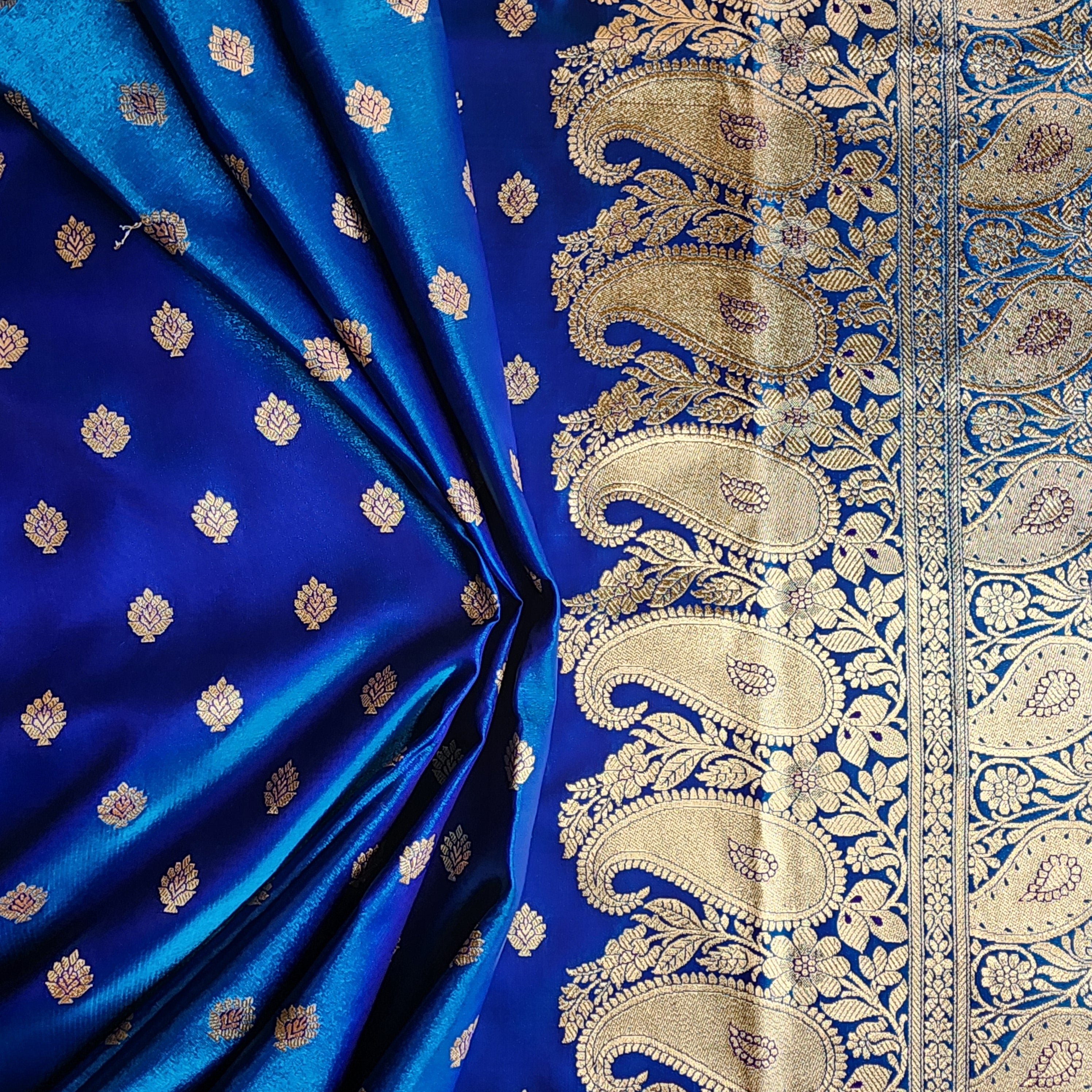 Royal Navy Blue Banarasi Silk Saree with Golden Zari Weave