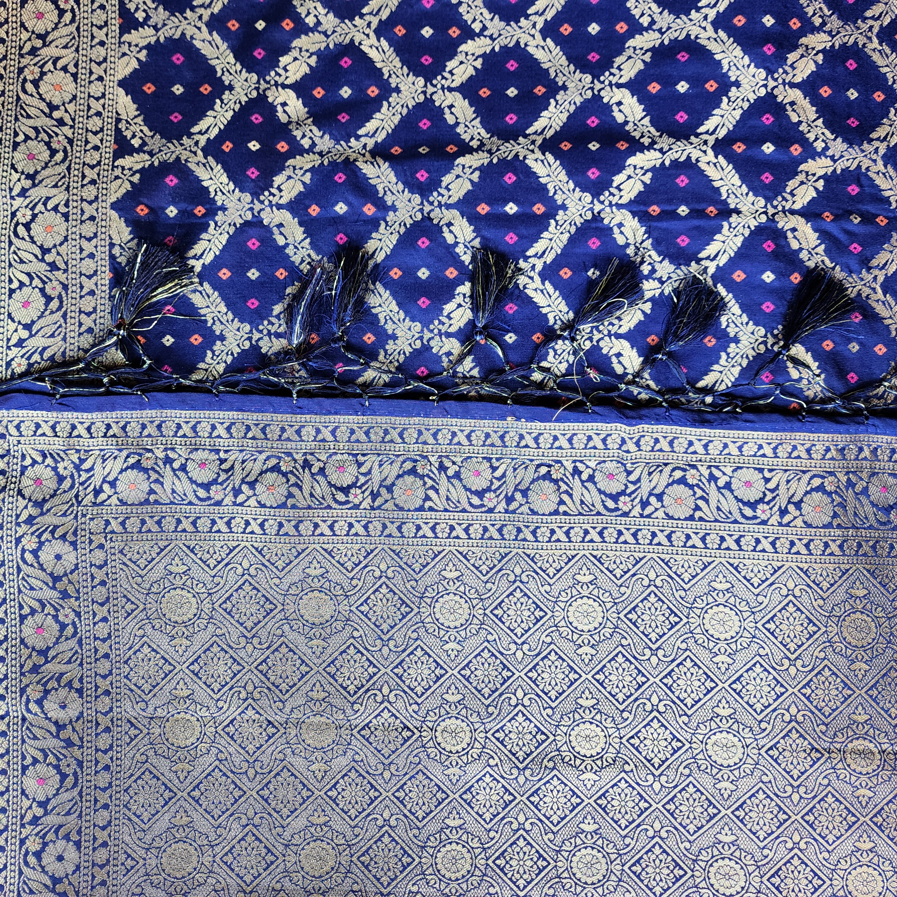 Royal Blue Bandhani Dupatta with Traditional Jaal