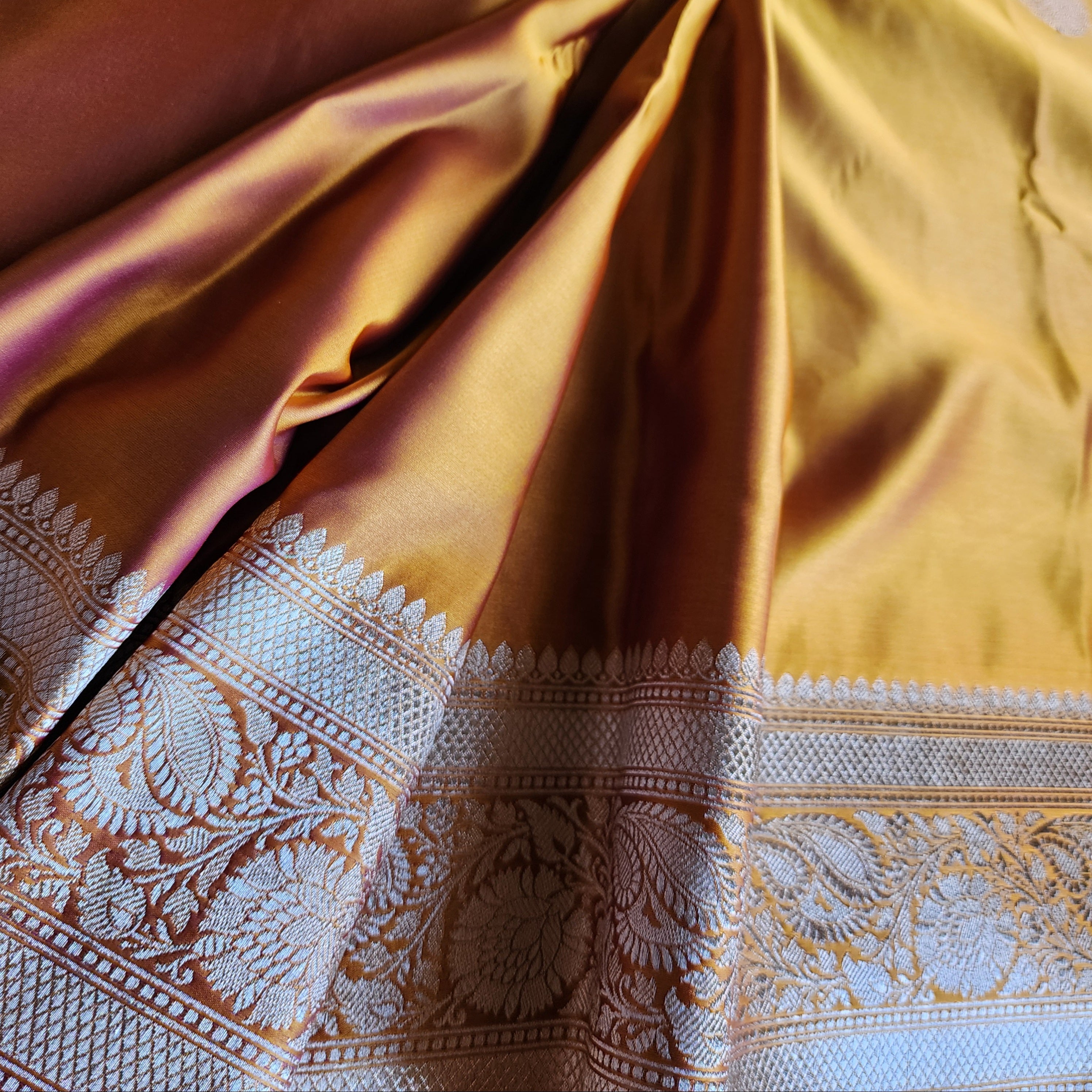 Rich Mustard Yellow Pure Banarasi Katan Silk Saree with light Gold Zari Weaving