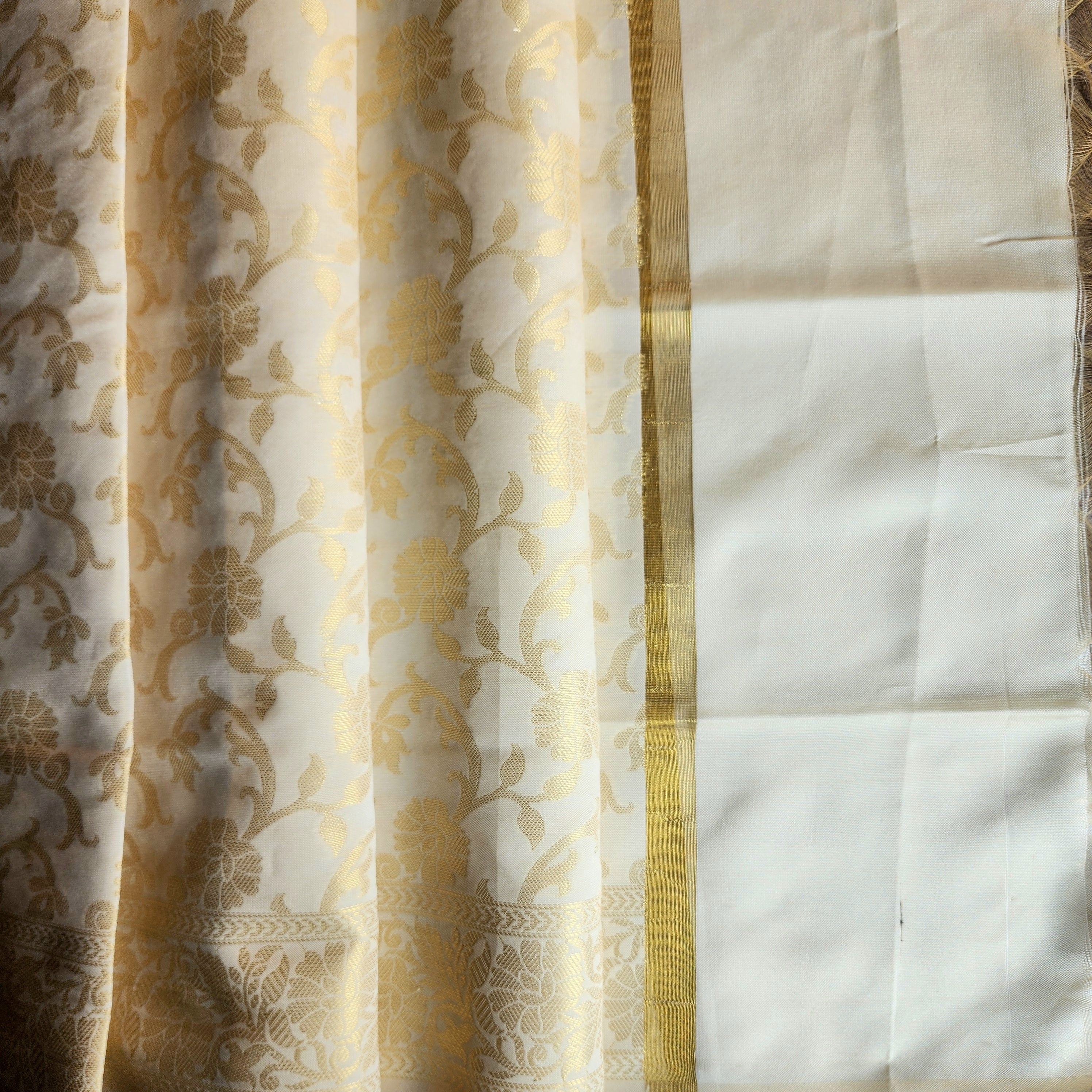 White Banarasi Tapetta Silk Dupatta with Gold Floral Weave