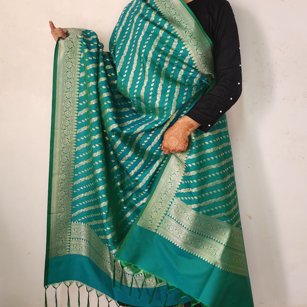 Teal Blue - Banarasi Leheriya Style Dupatta