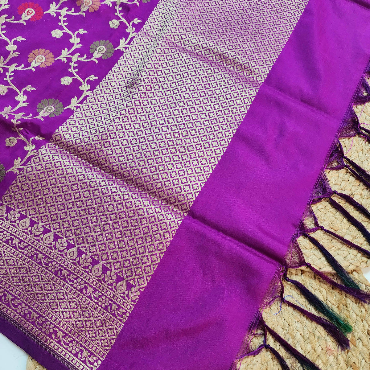 Banarasi Silk Floral Jaal Dupatta - Violet Purple