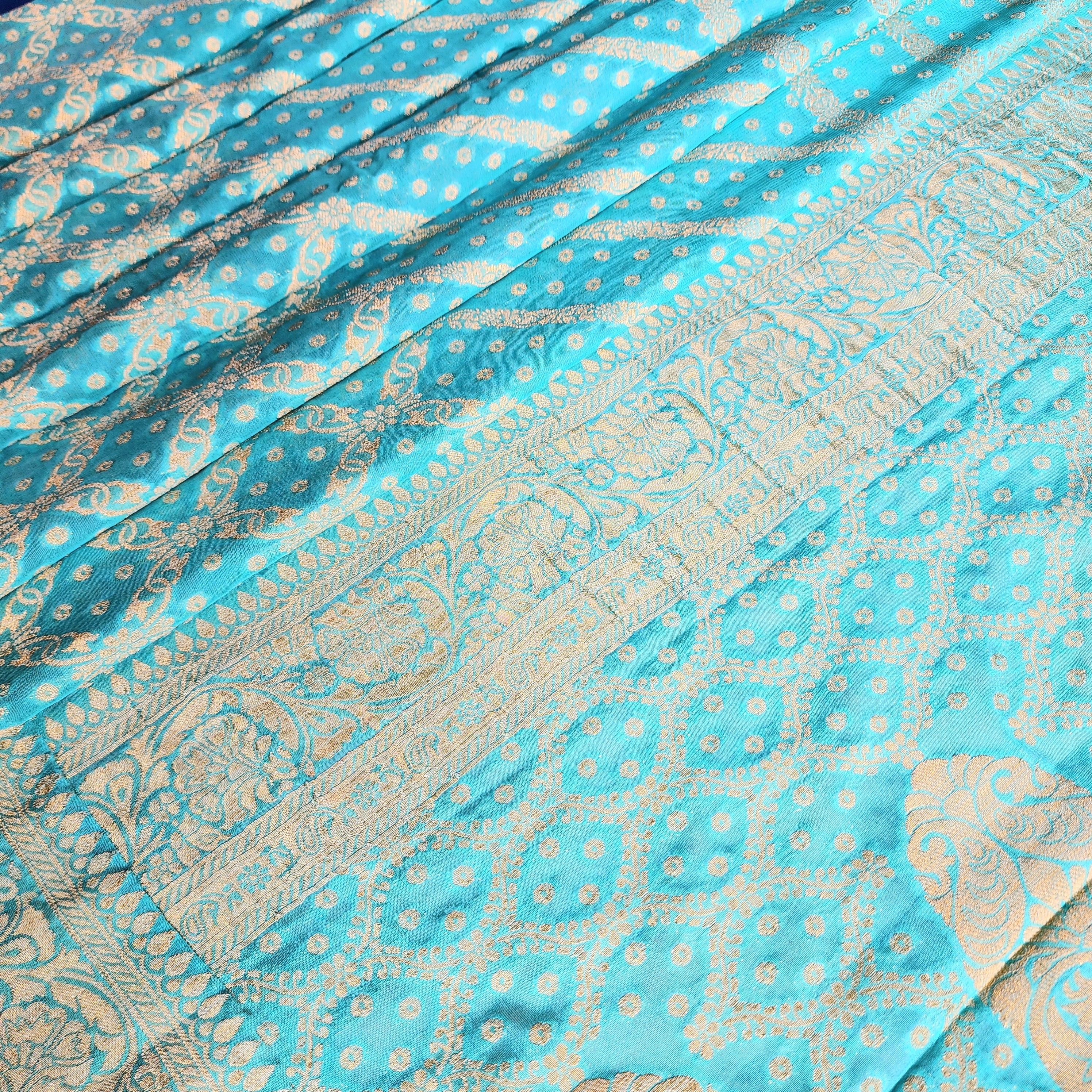 Turquoise Pure Khaddi Georgette Banarasi Saree with Golden Zari