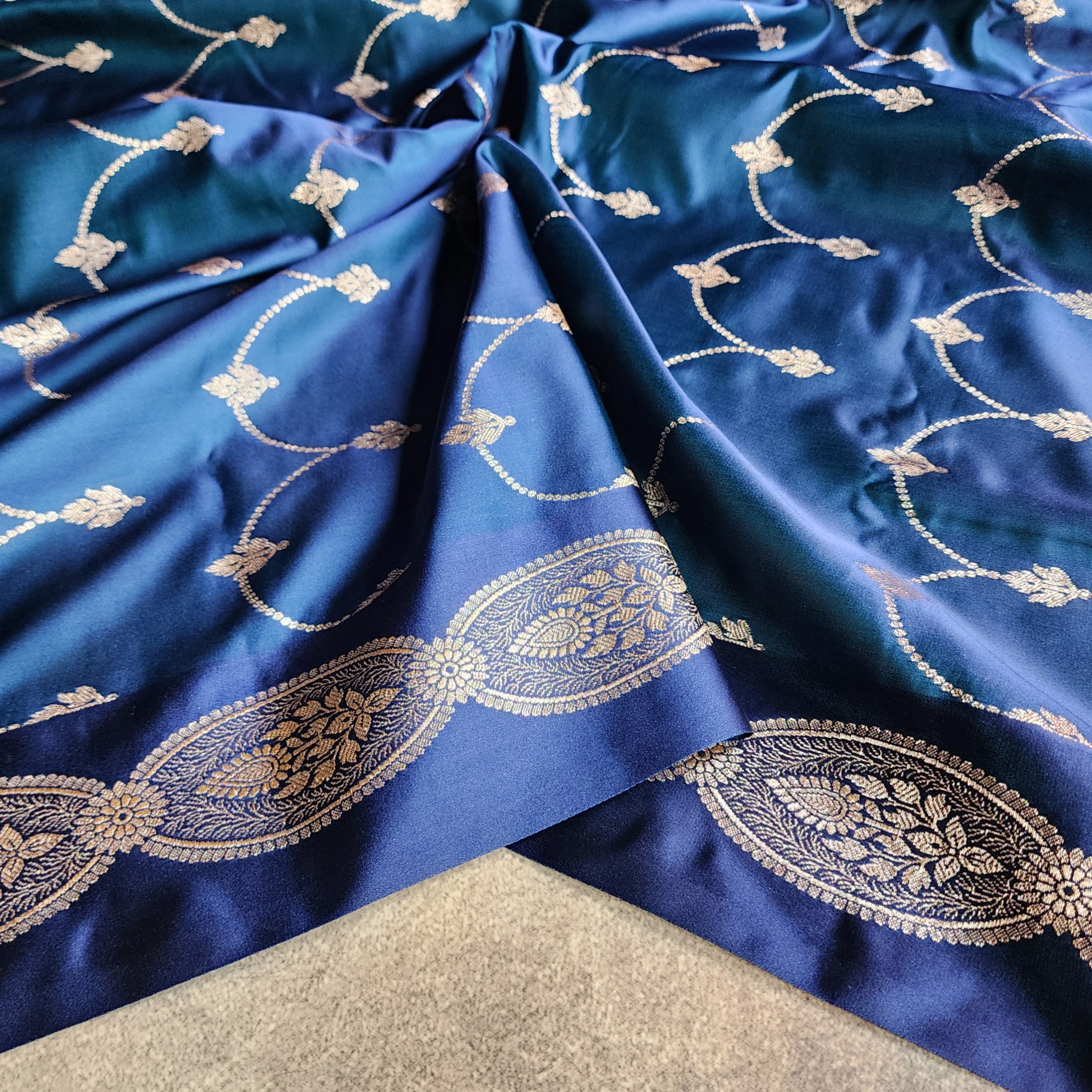 Royal Blue Banarasi Katan Silk Saree with Gold Zari Weaving