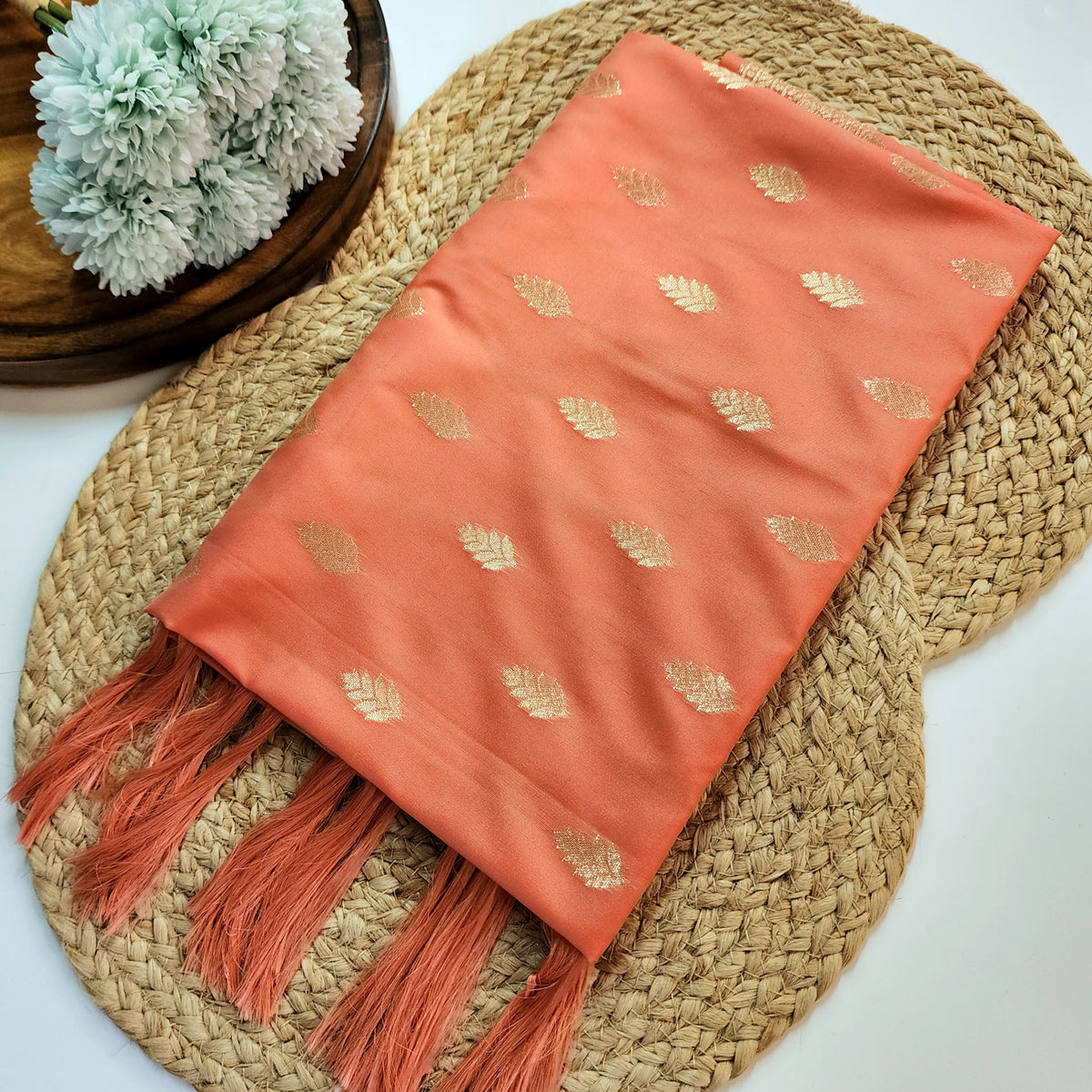 Peach Banarasi Tapetta Silk Leaf Weave Dupatta