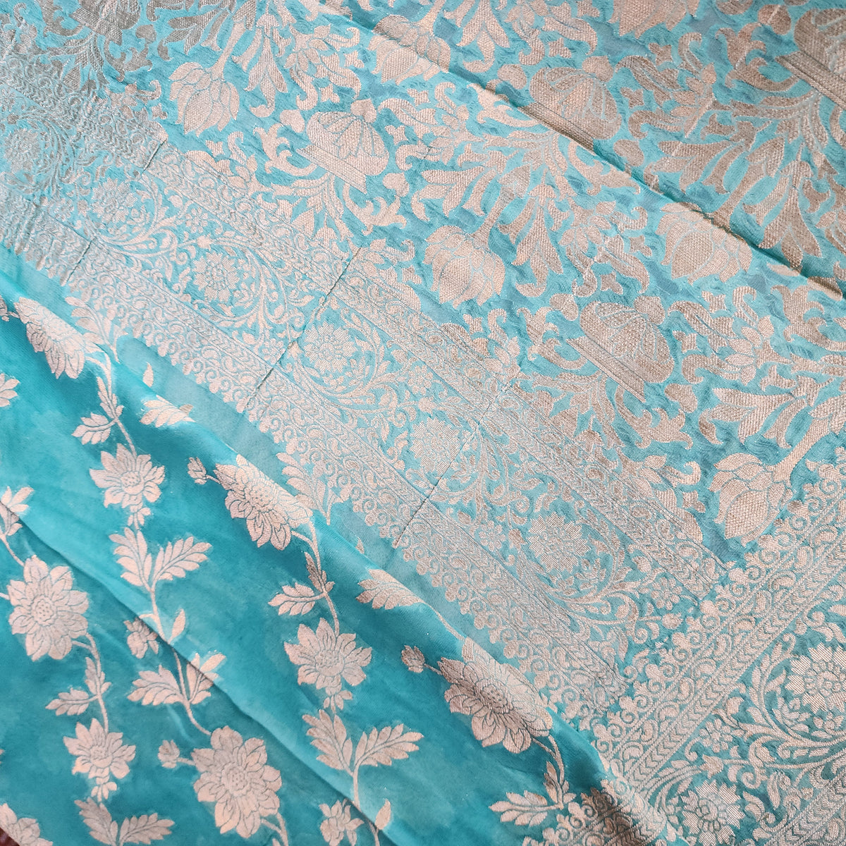 Khaddi Georgette Pure Banarasi Saree in Turquoise