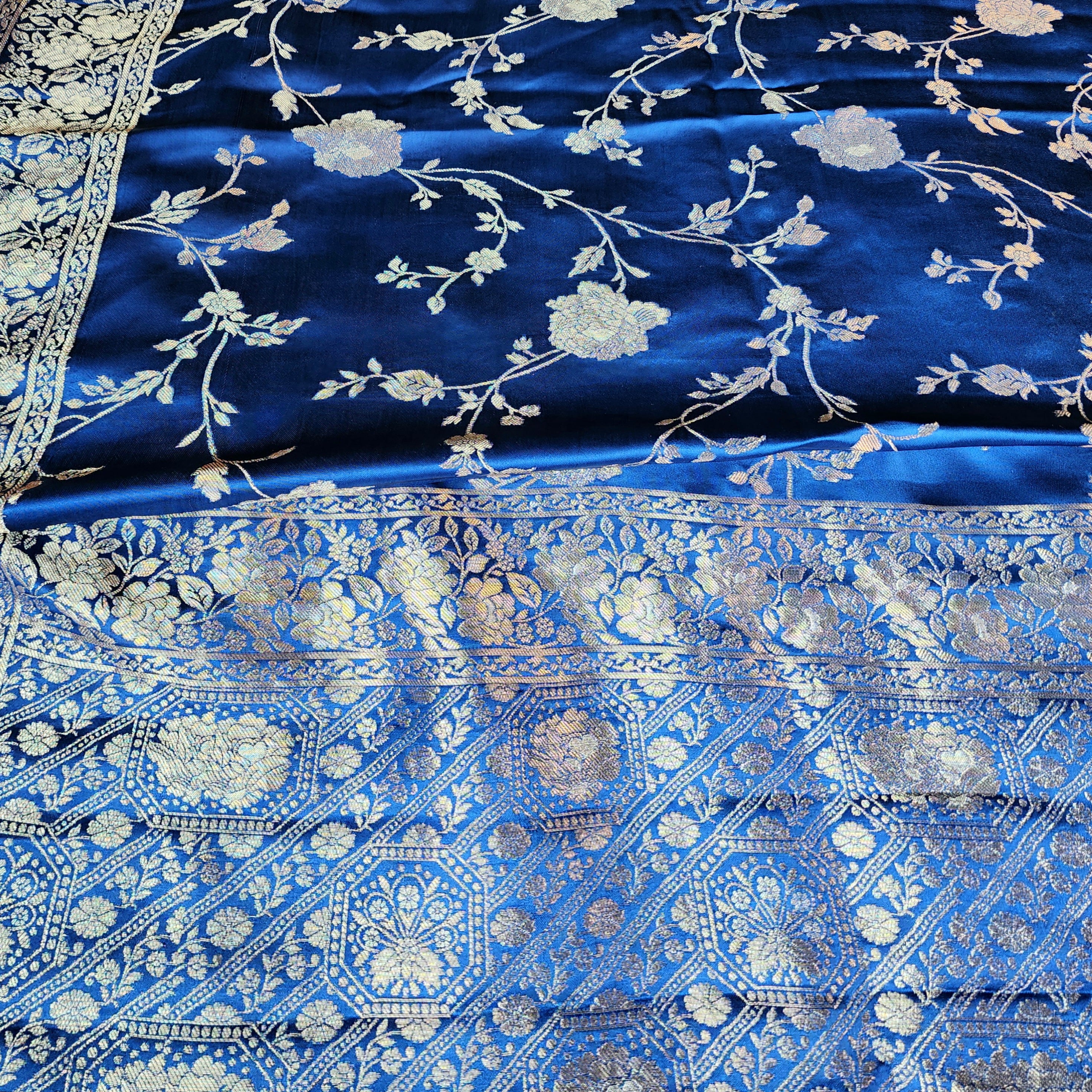 Royal Blue Muslin Silk Saree with Silver Zari Work