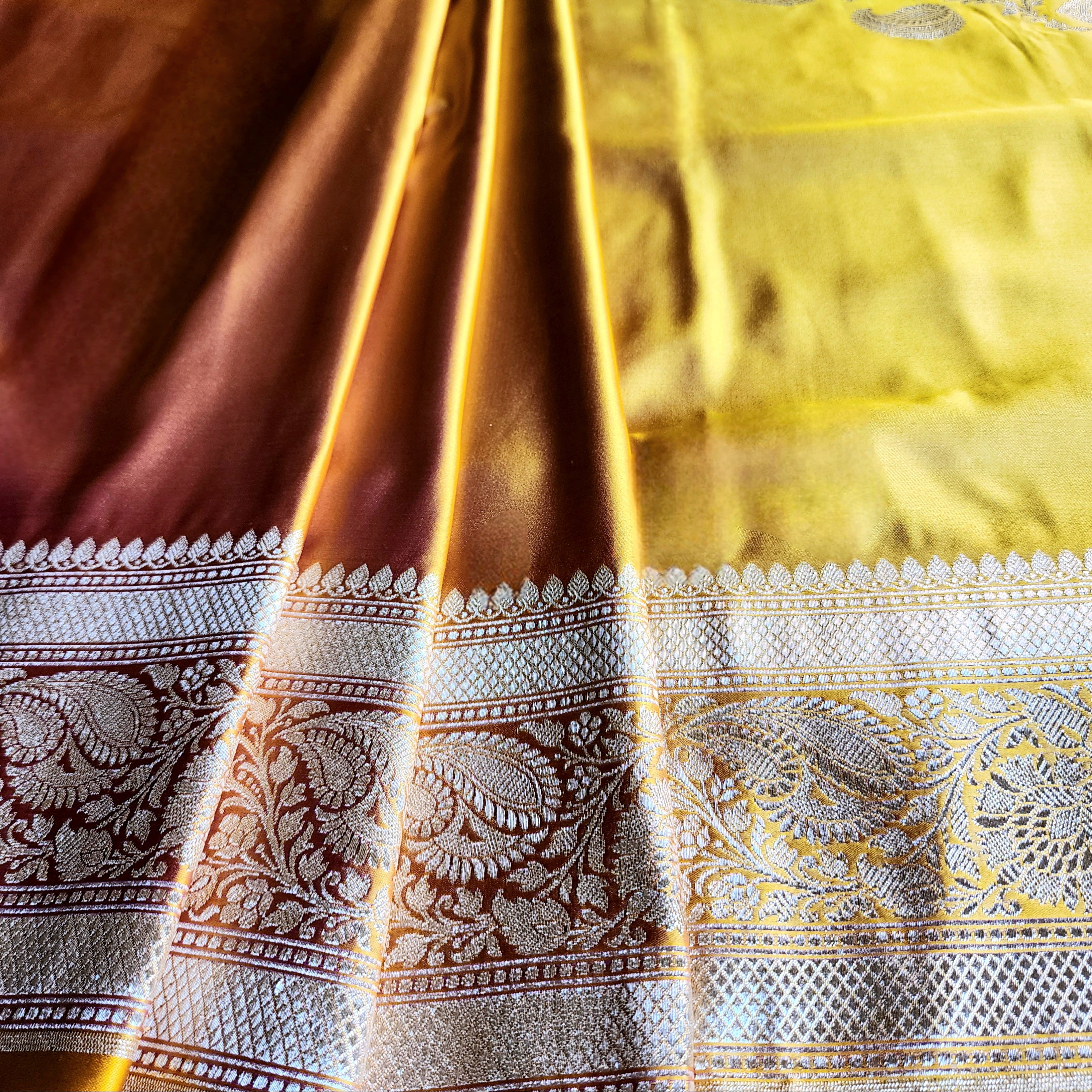 Rich Orange Pure Banarasi Katan Silk Saree with light Gold Zari Weaving