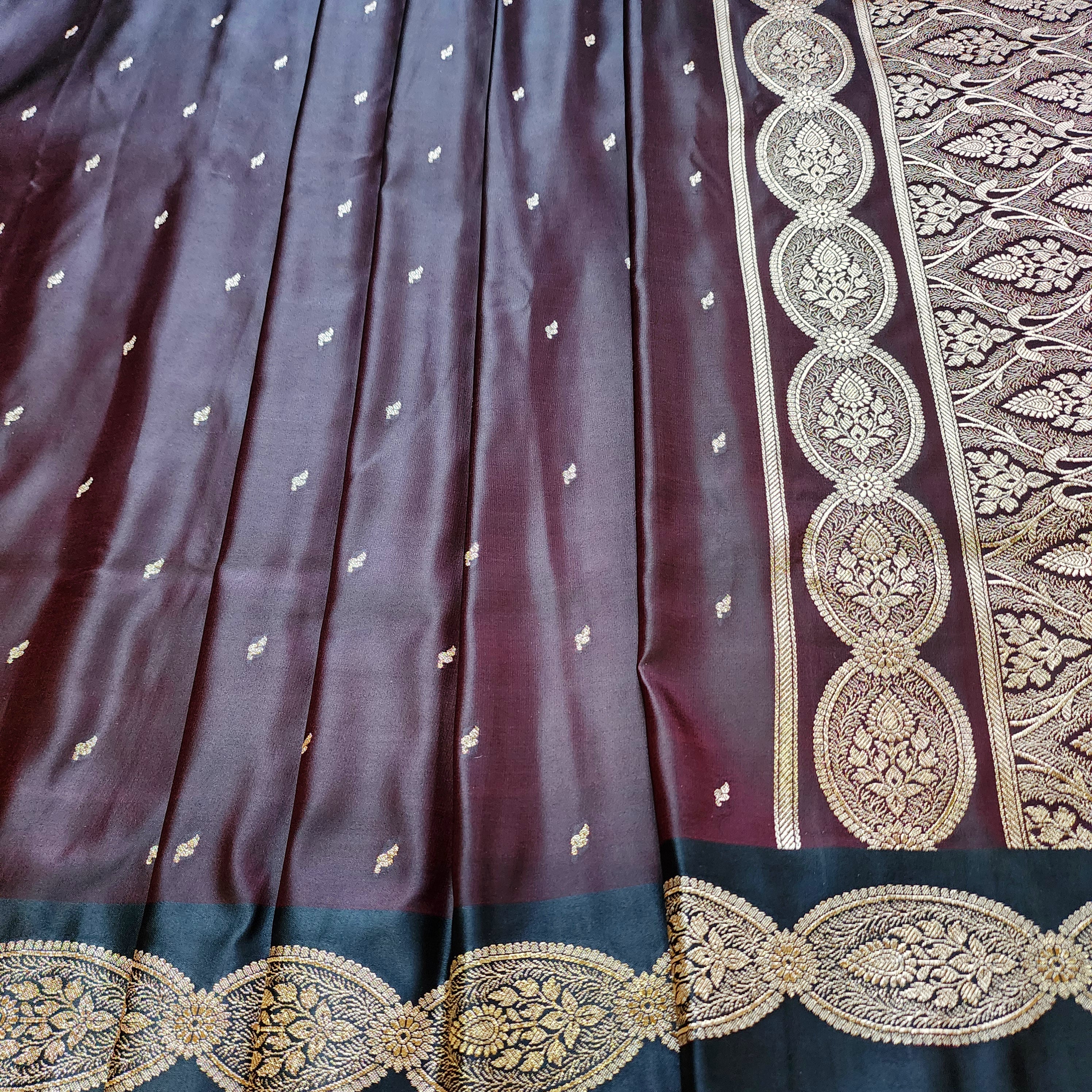 Deep Maroon Pure Banarasi Katan Silk Saree with Gold Zari Weaving