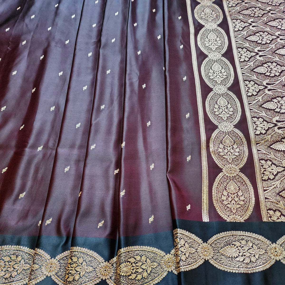 Deep Maroon Pure Banarasi Katan Silk Saree with Gold Zari Weaving