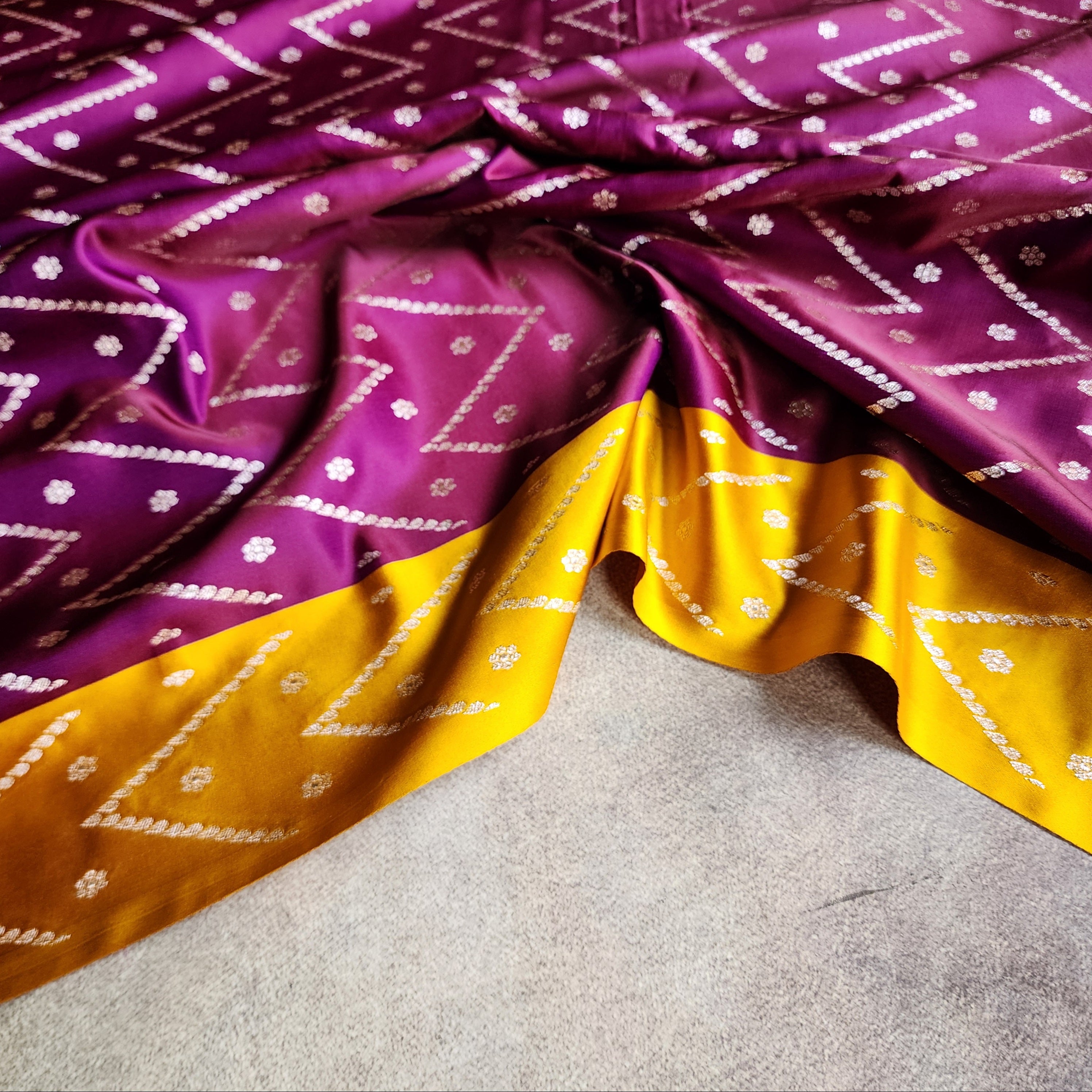 Wine Maroon Pure Banarasi Katan Silk Saree with Mustard Yellow Border