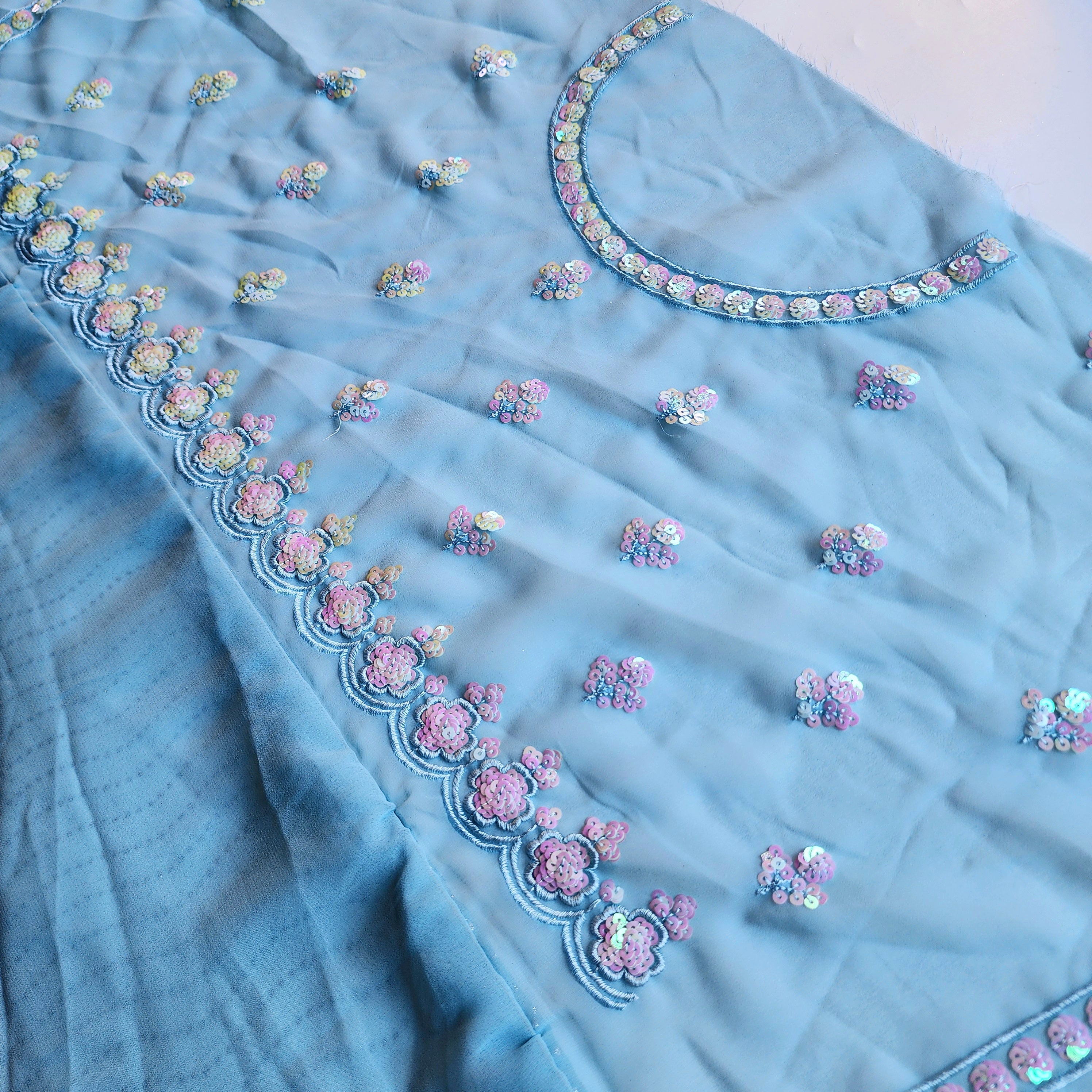 Soft Blue Designer Chiffon Silk Saree