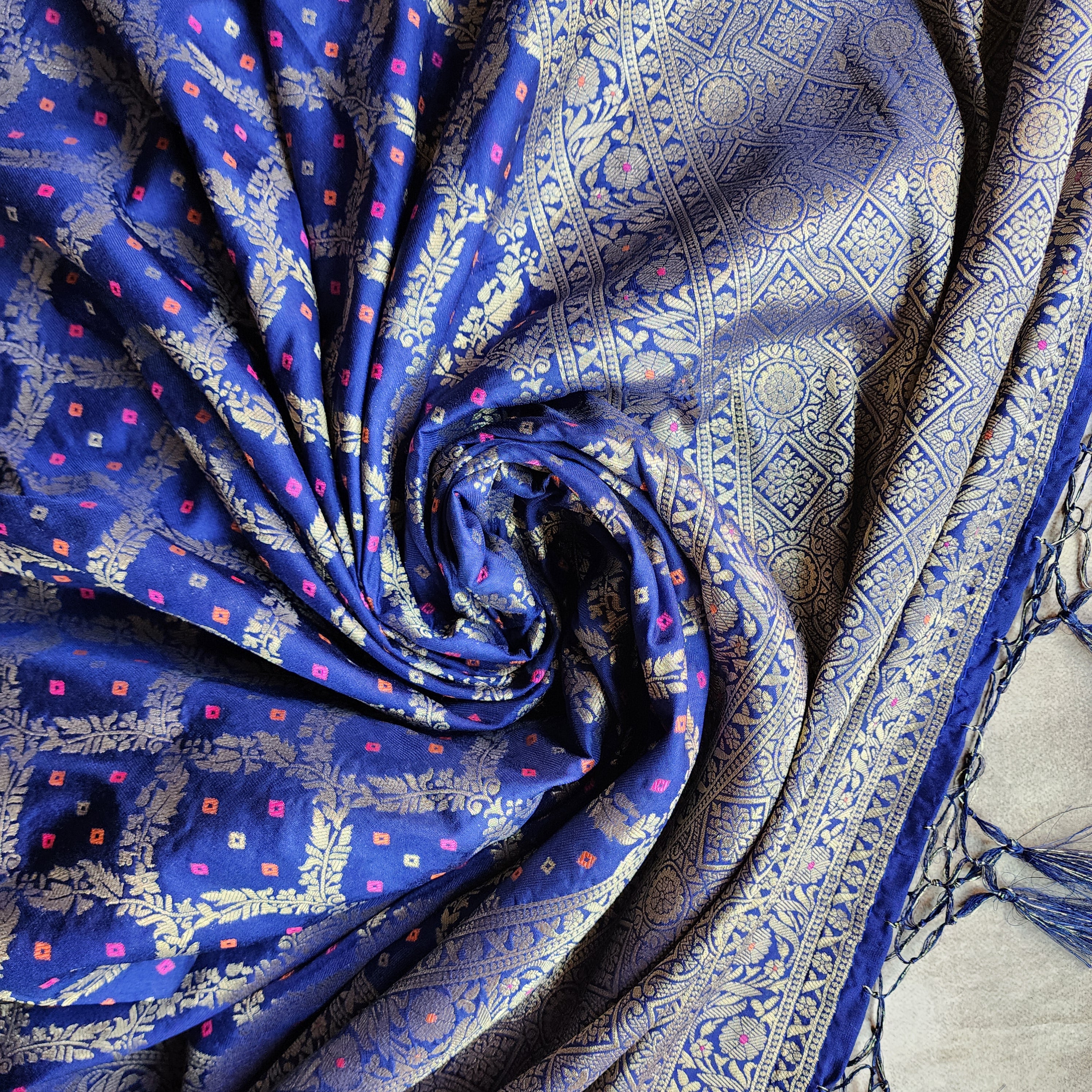 Royal Blue Bandhani Dupatta with Traditional Jaal
