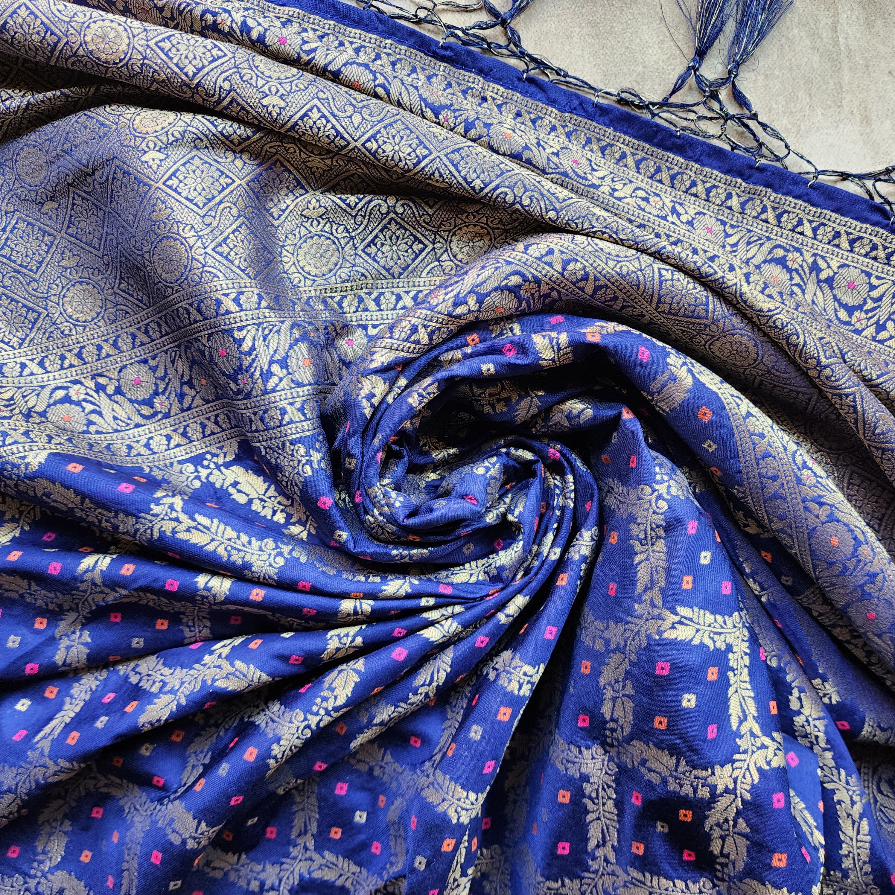 Royal Blue Bandhani Dupatta with Traditional Jaal