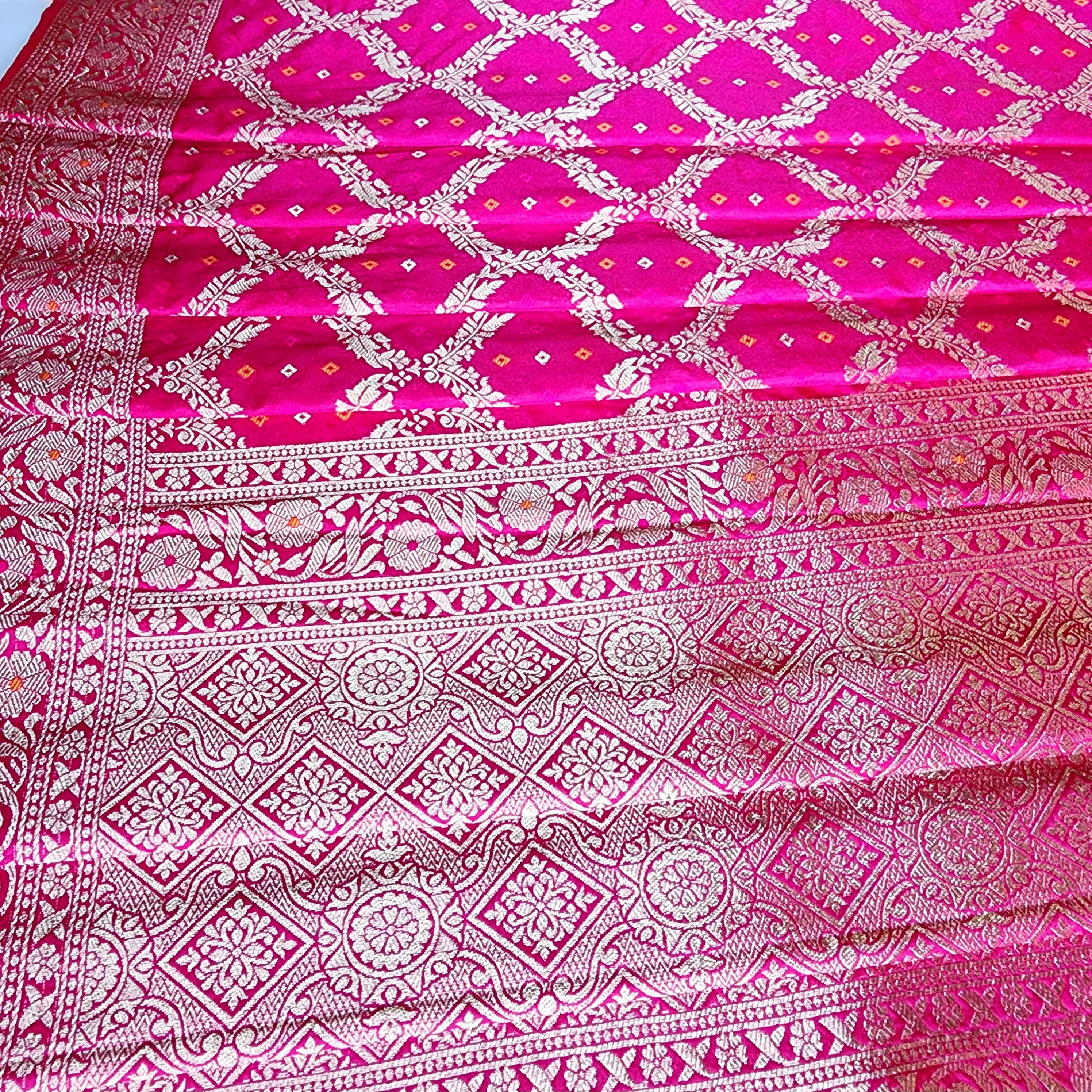 Deep Magenta Bandhani Dupatta with Traditional Jaal