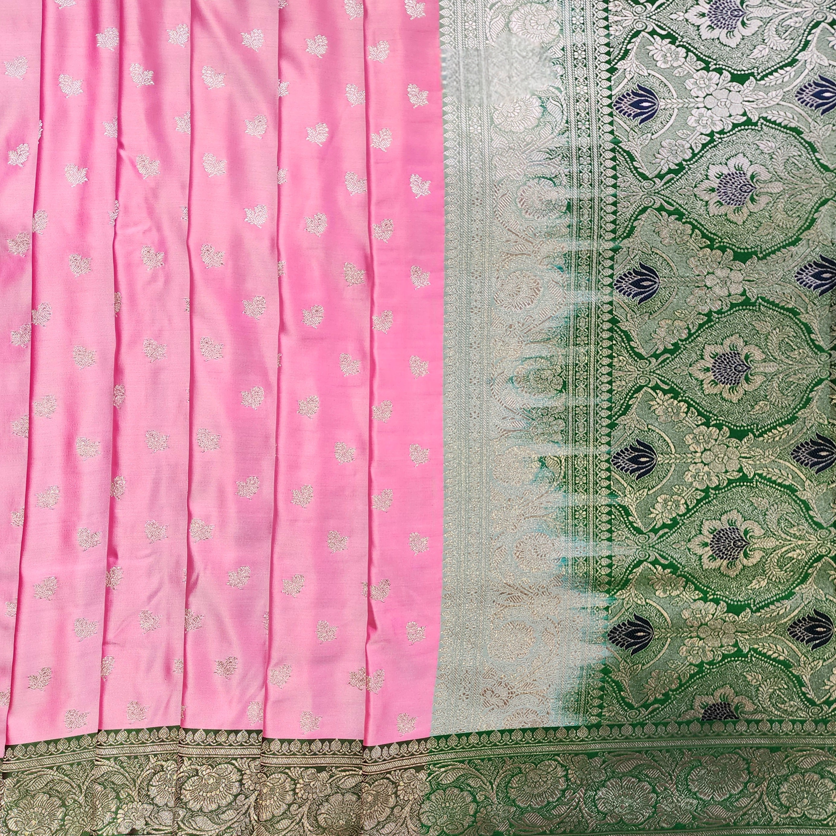 Rose Pink Pure Banarasi Katan Silk Saree with light Gold Zari Weaving