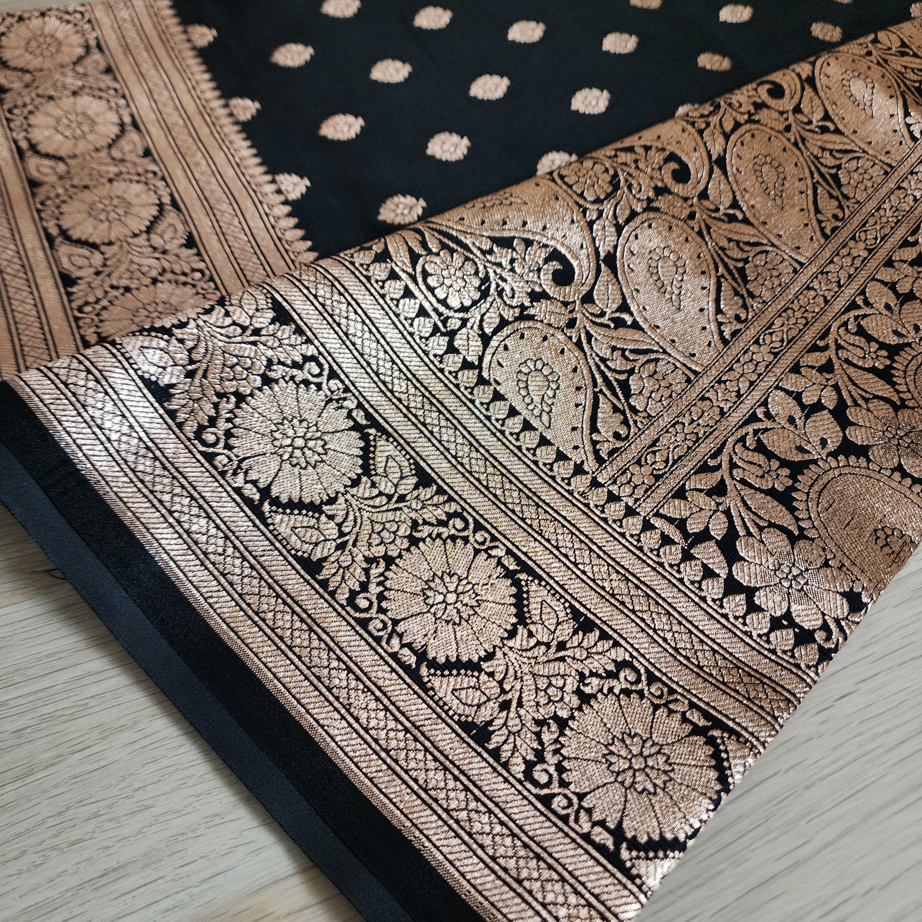 Royal Black Banarasi Silk Saree with Golden Zari Weave