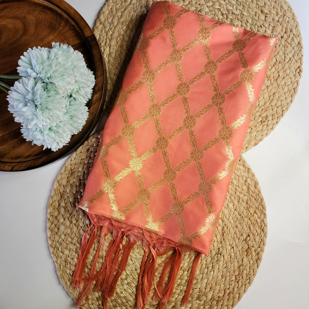 Banarasi Tapetta Silk - Peach Zari Jaal Dupatta
