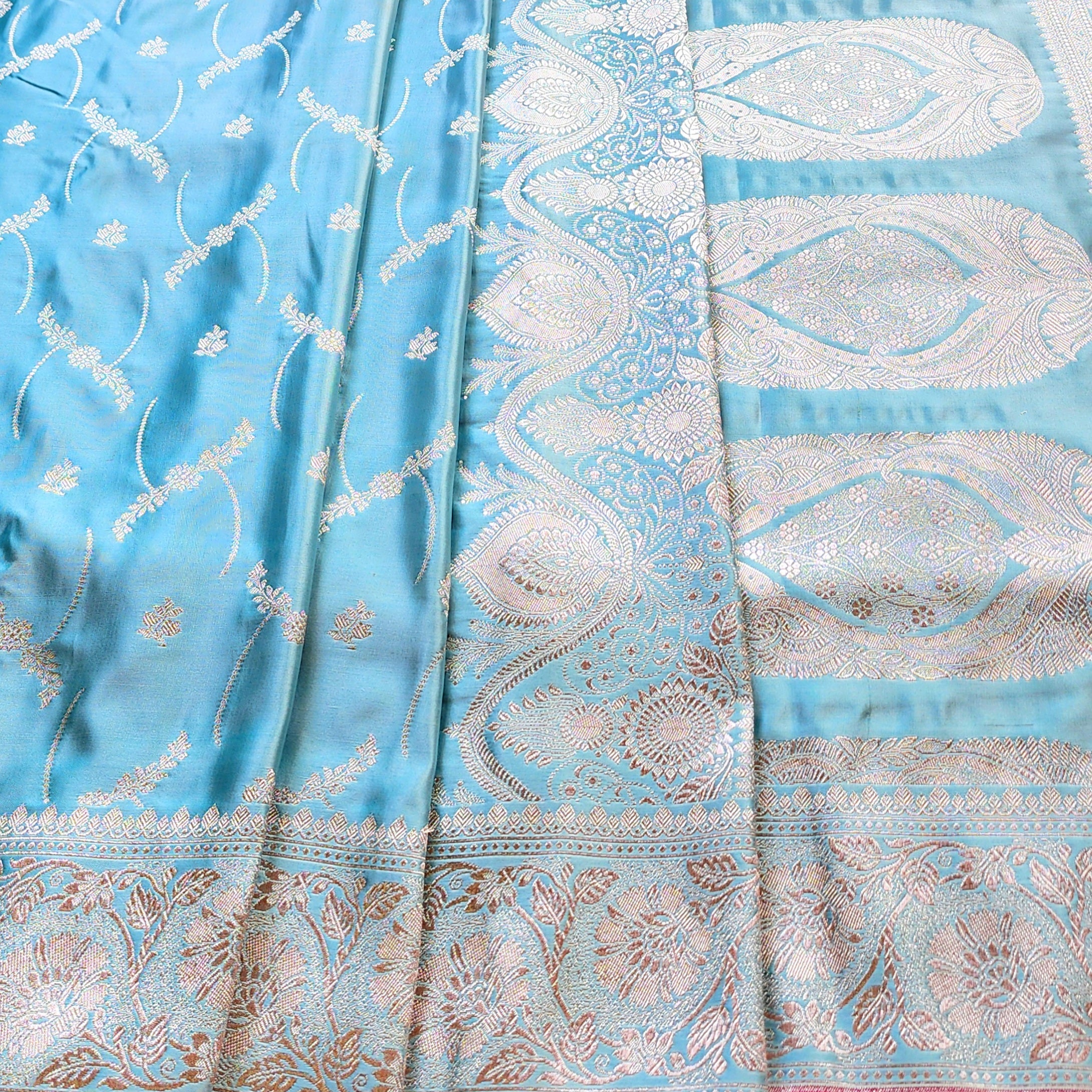 Pastel Blue Banarasi Katan Silk Saree with Light Gold Zari weaving