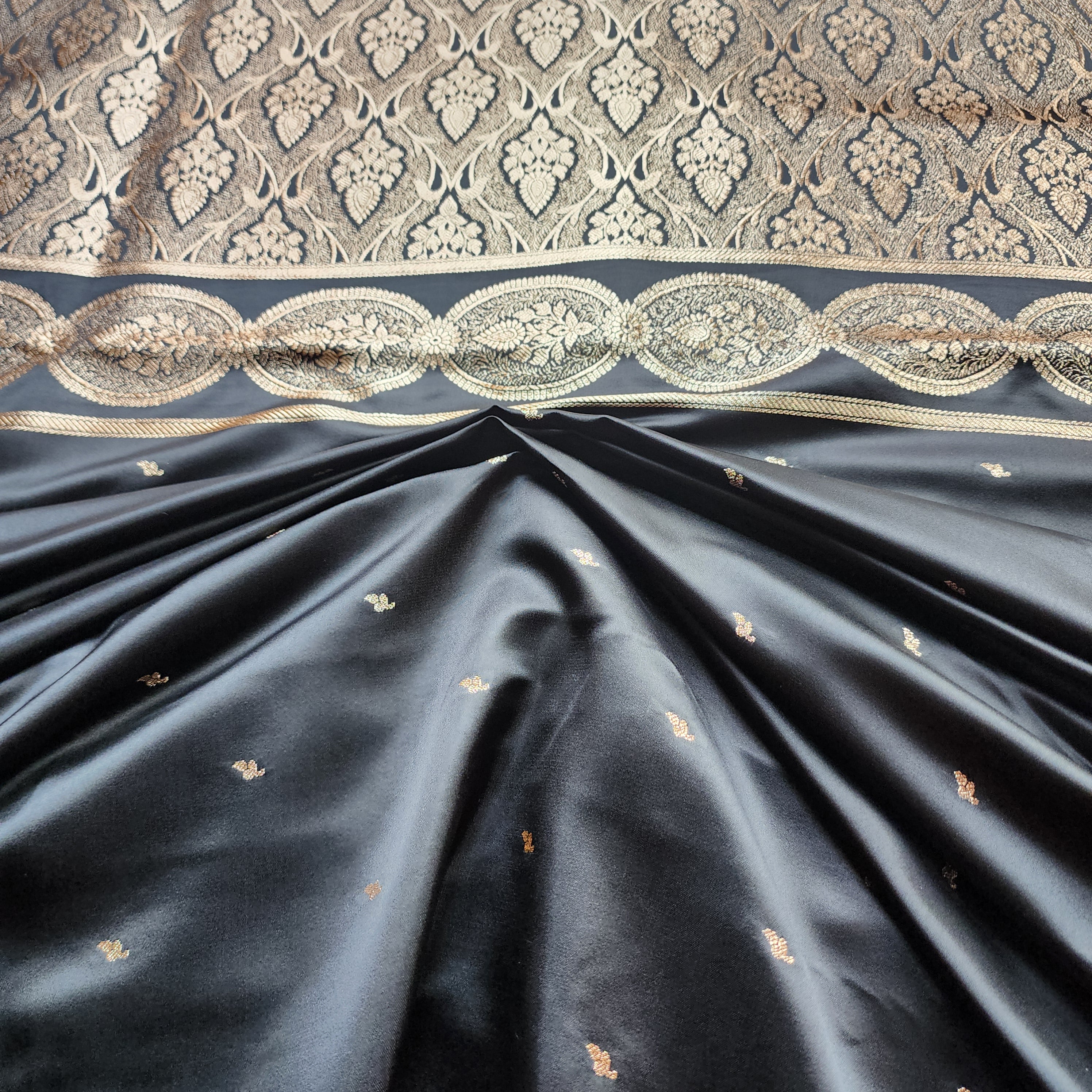 Black Pure Banarasi Katan Silk Saree with Gold Zari Weaving