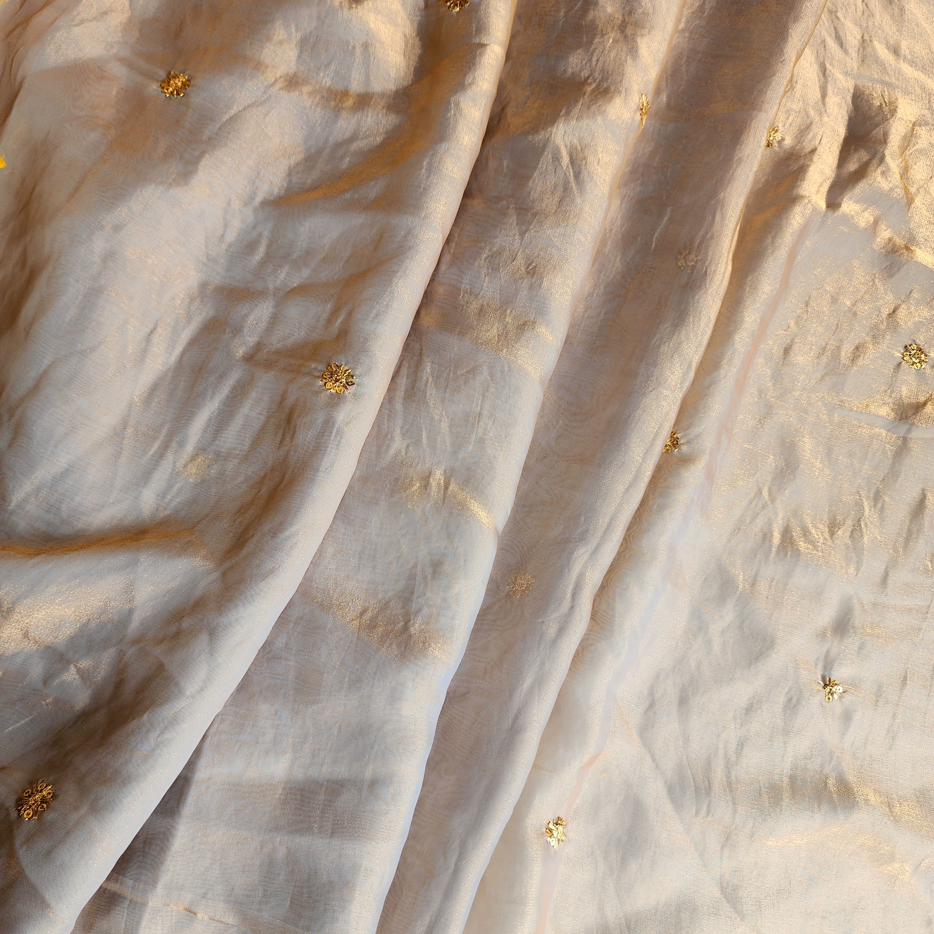 Smoky Taupe Gold Designer Tissue Silk Saree