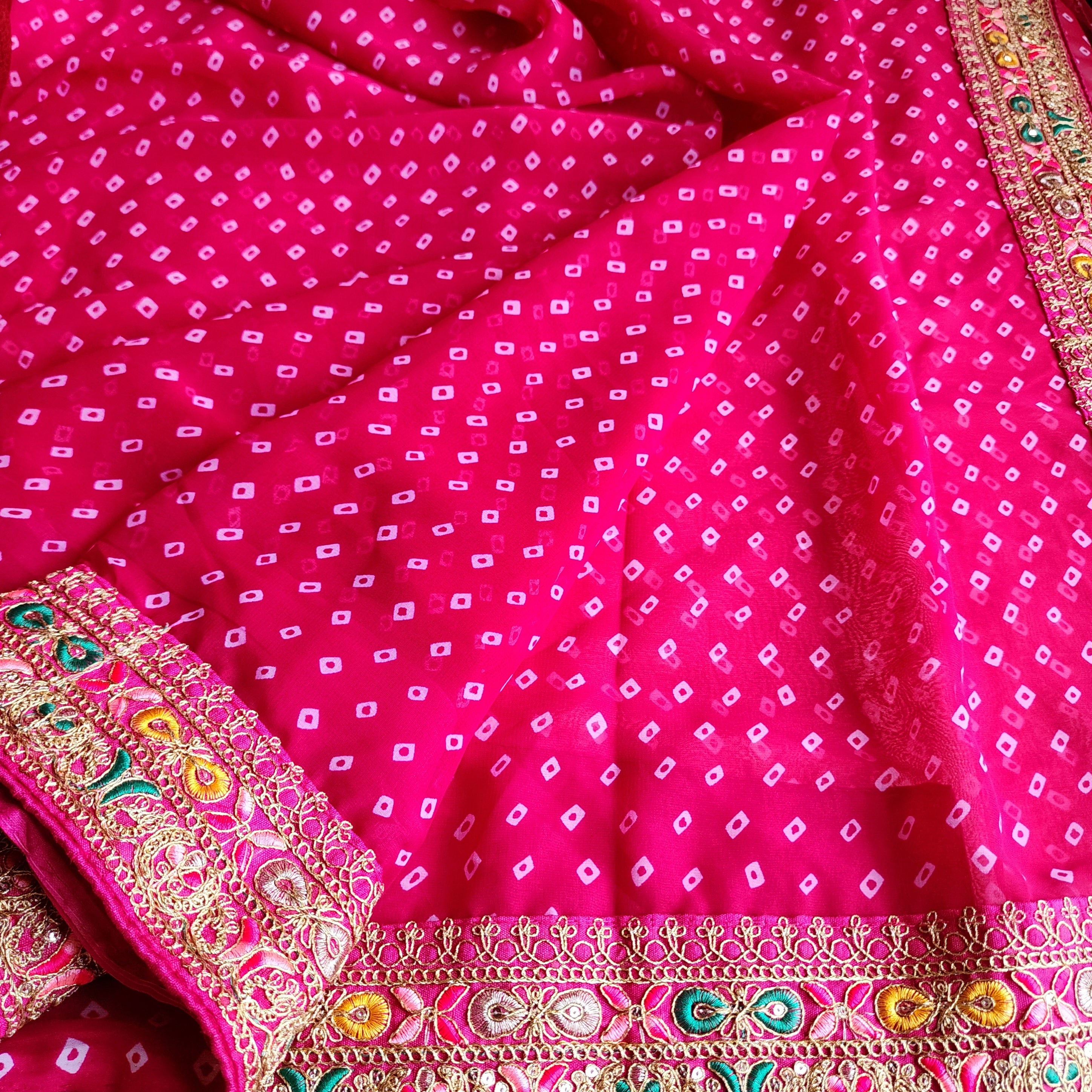 Embroidered Bandhani Designer Saree in Pink