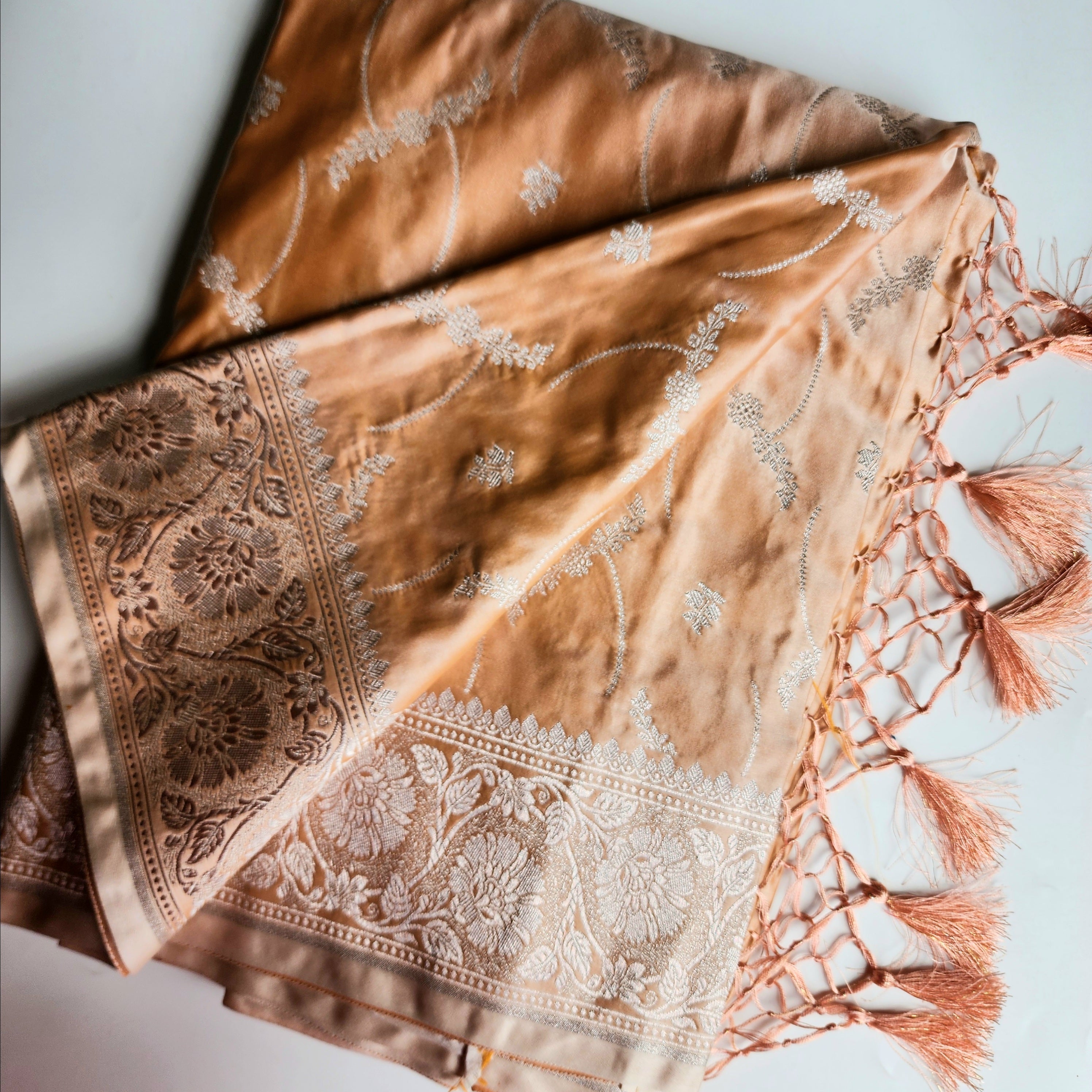 Pastel Beige Banarasi Katan Silk Saree with Light Gold Zari weaving
