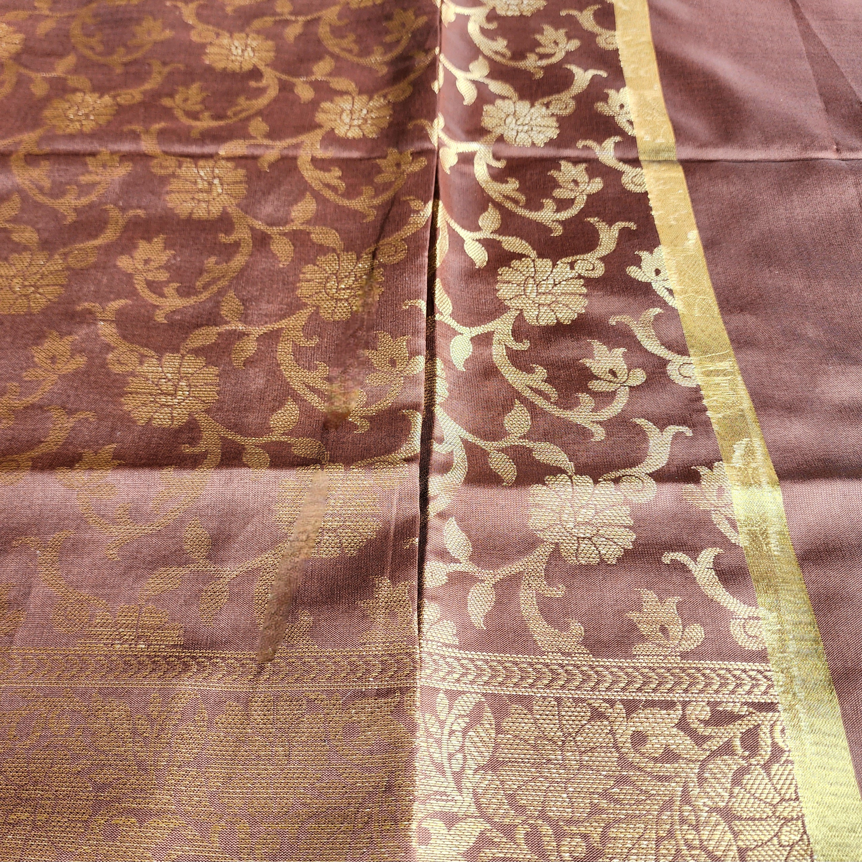 Copper Brown Banarasi Tapetta Silk Dupatta with Gold Floral Weave